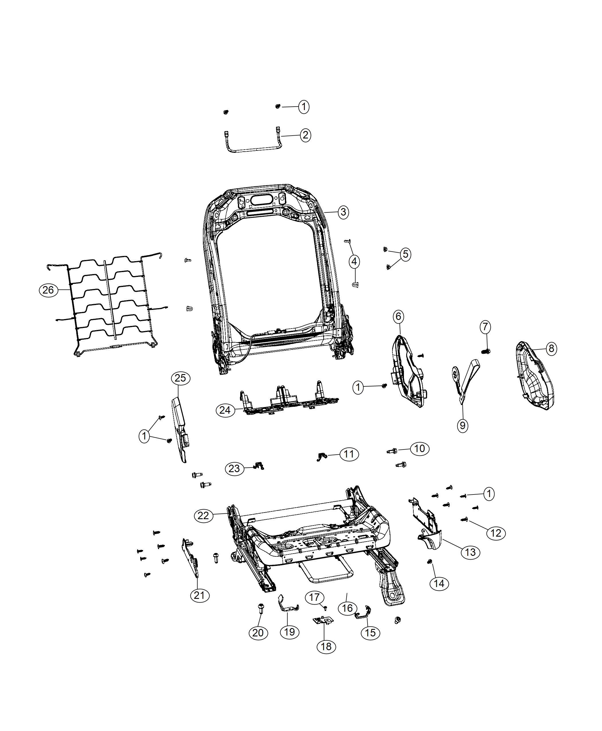 Diagram Adjusters, Recliners, Shields and Risers - Passenger Seat - 74 Body. for your Jeep Wrangler  