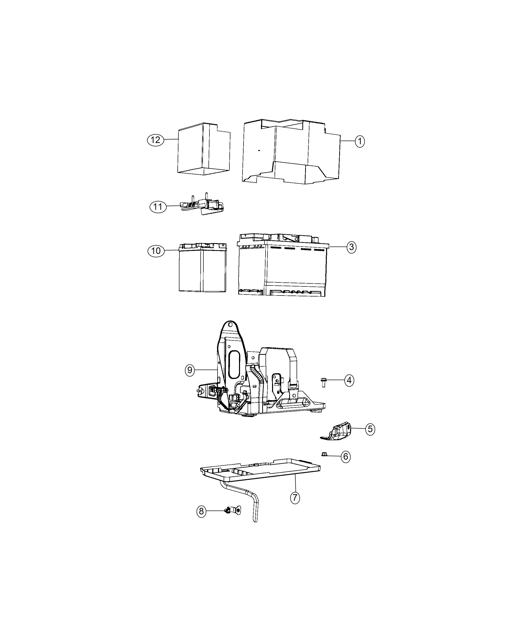 Battery, Tray, and Support. Diagram