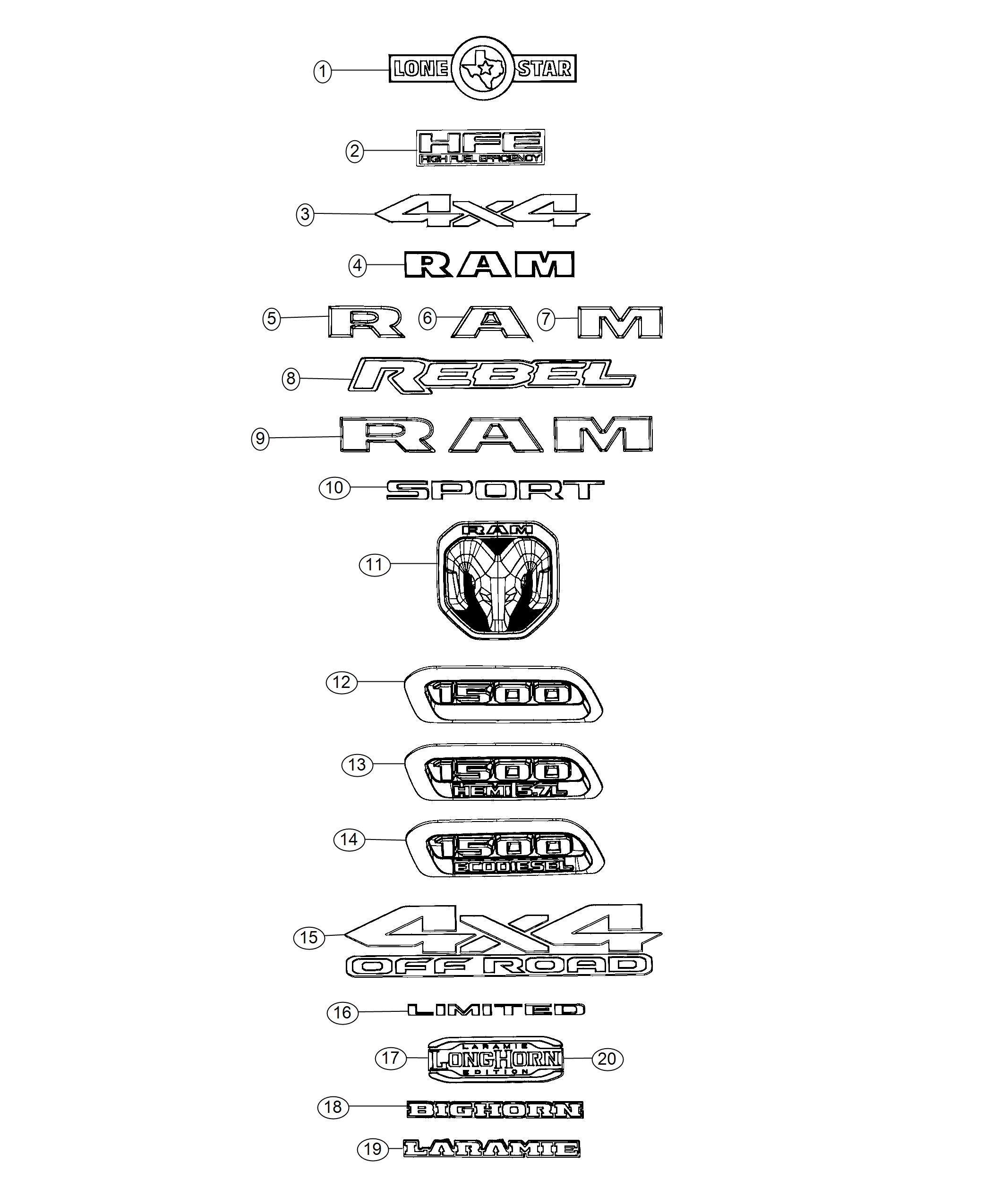 Nameplates, Emblems and Medallions. Diagram