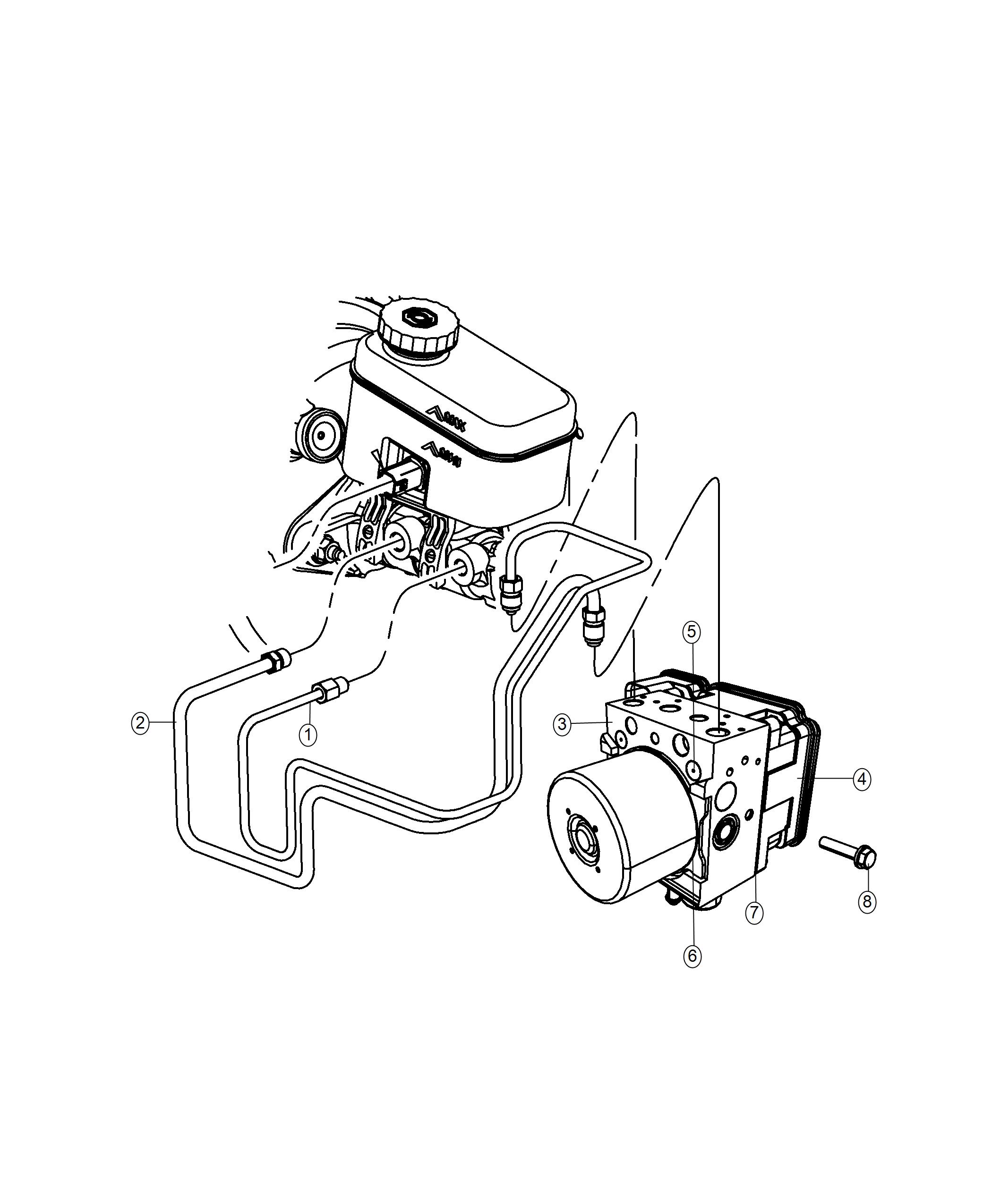 Diagram HCU and Tubes to Master Cylinder,Front,LHD and RHD. for your Jeep Wrangler  