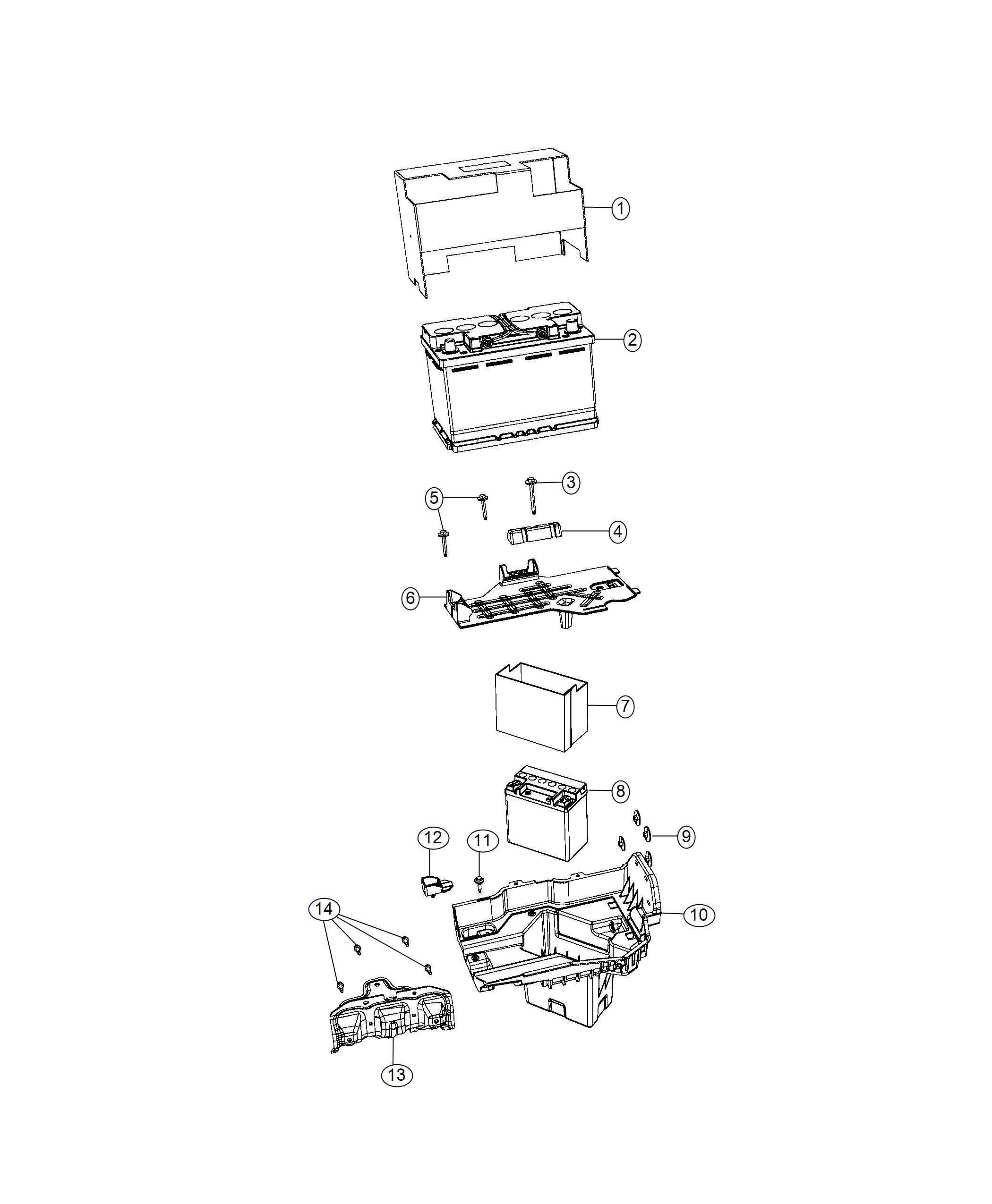 Battery, Battery Tray And Support. Diagram