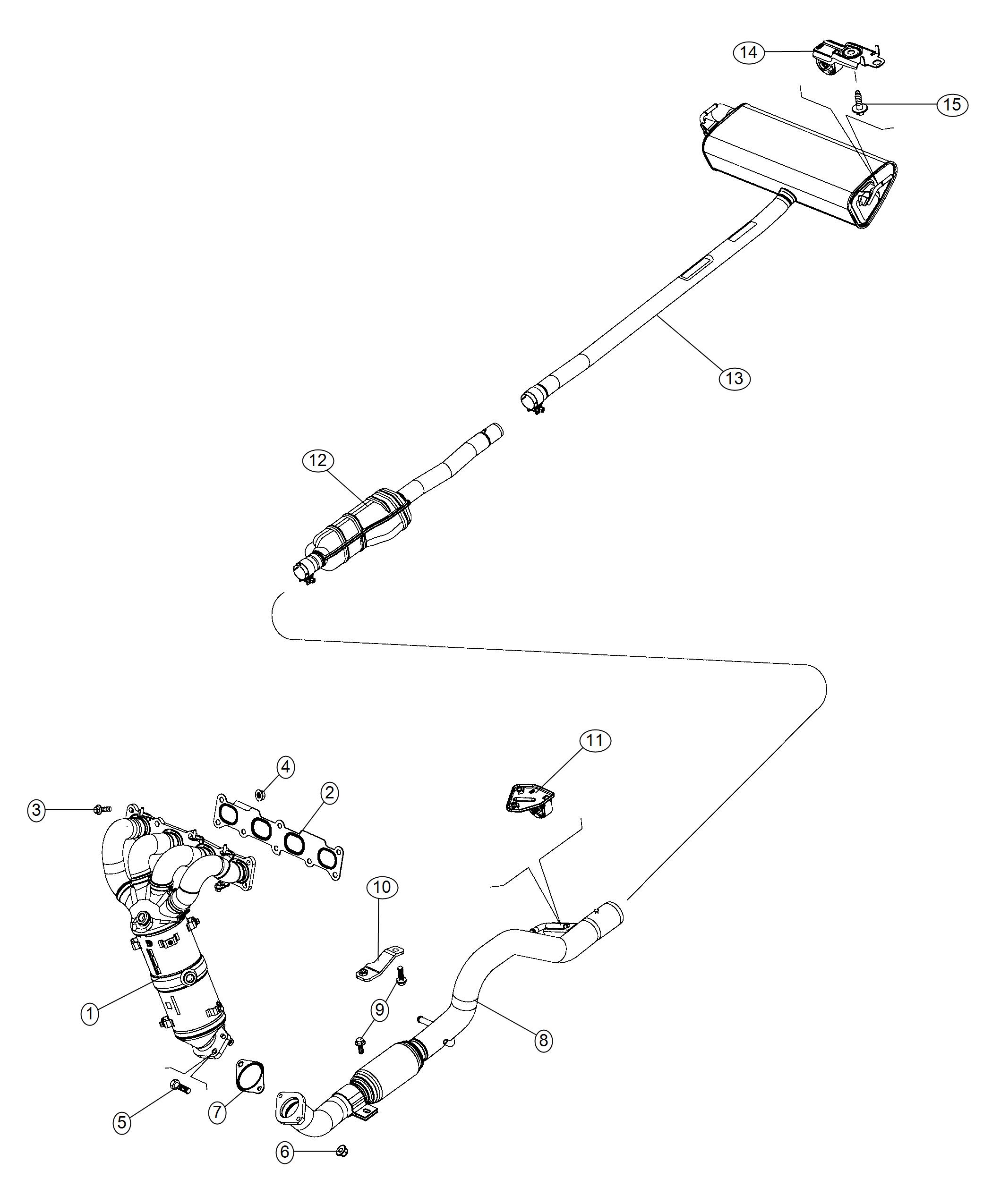 Diagram Exhaust System, 2.4L [2.4L I4 MultiAir Engine]. for your Fiat 500X  