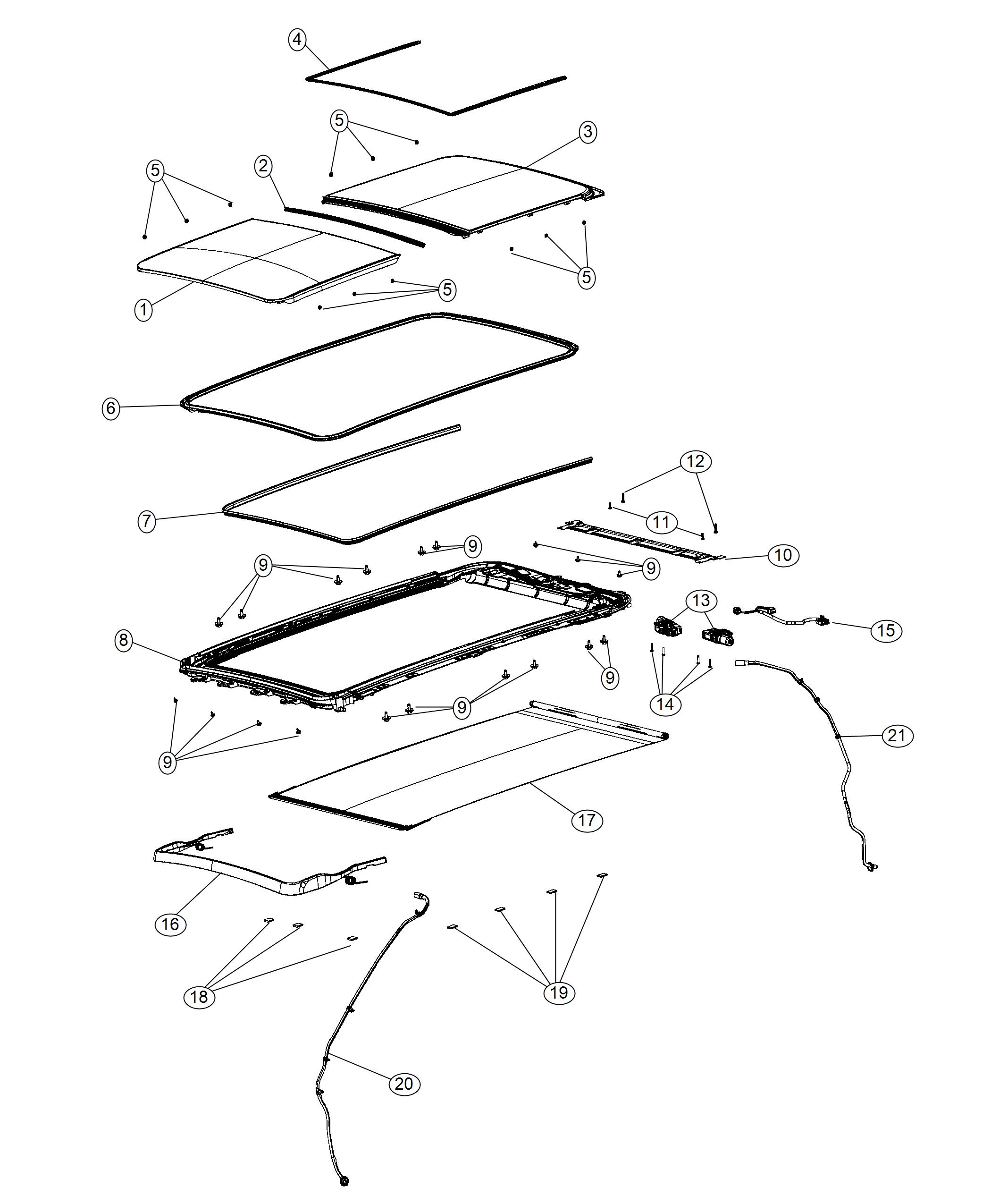 Diagram Sunroof and Related Parts. for your 2000 Chrysler 300  M 