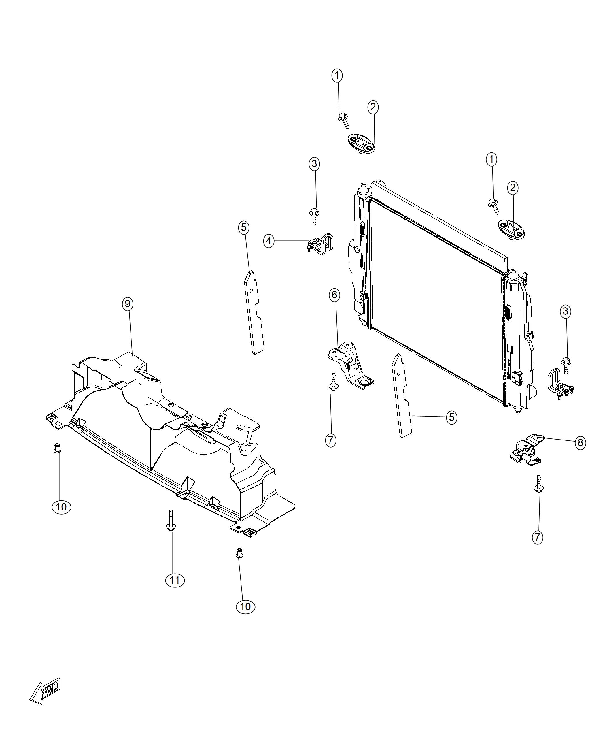 Diagram Radiator Support And Related Parts. for your 2001 Chrysler 300  M 