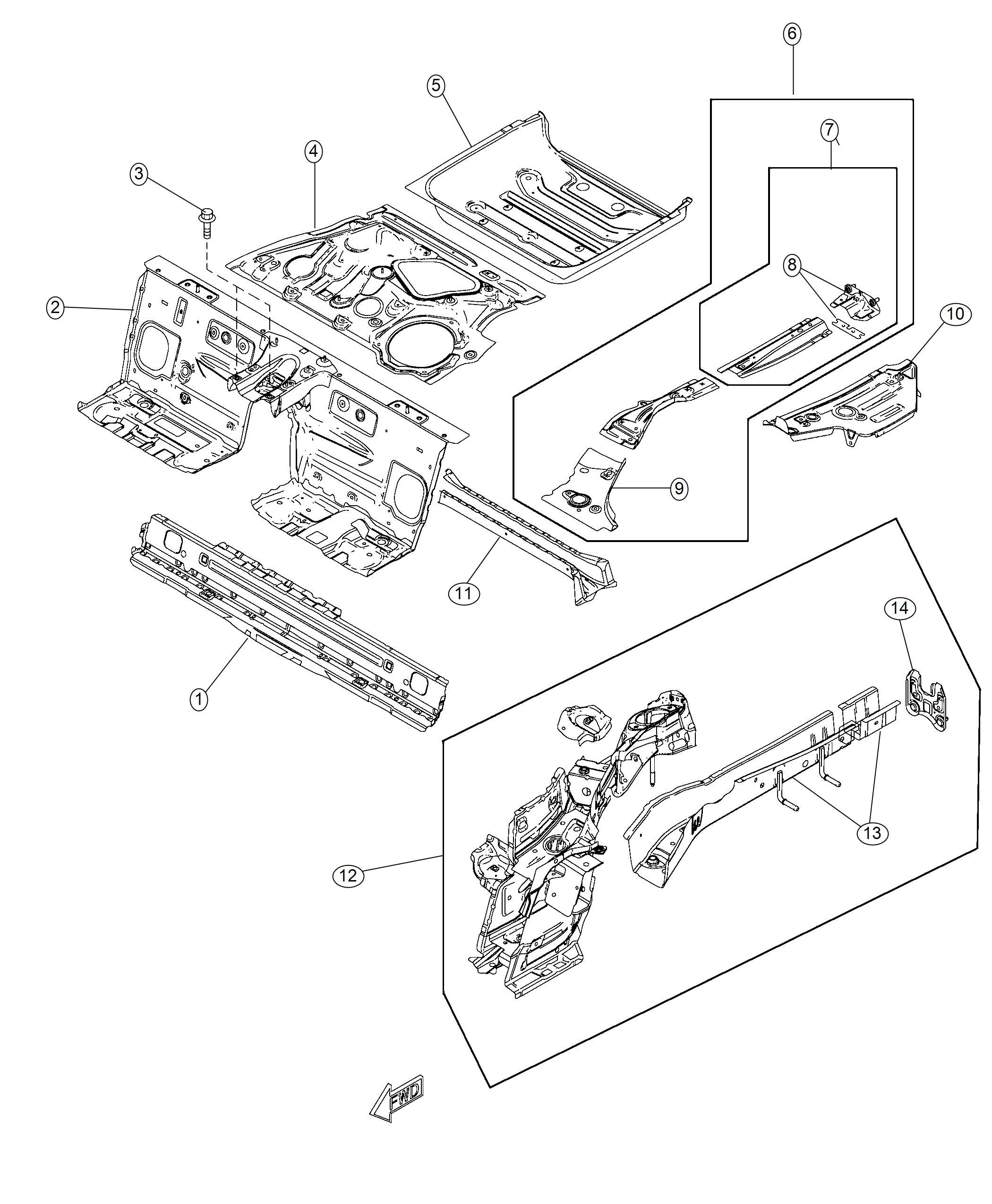 Diagram Rear Floor Pan. for your 2000 Chrysler 300  M 