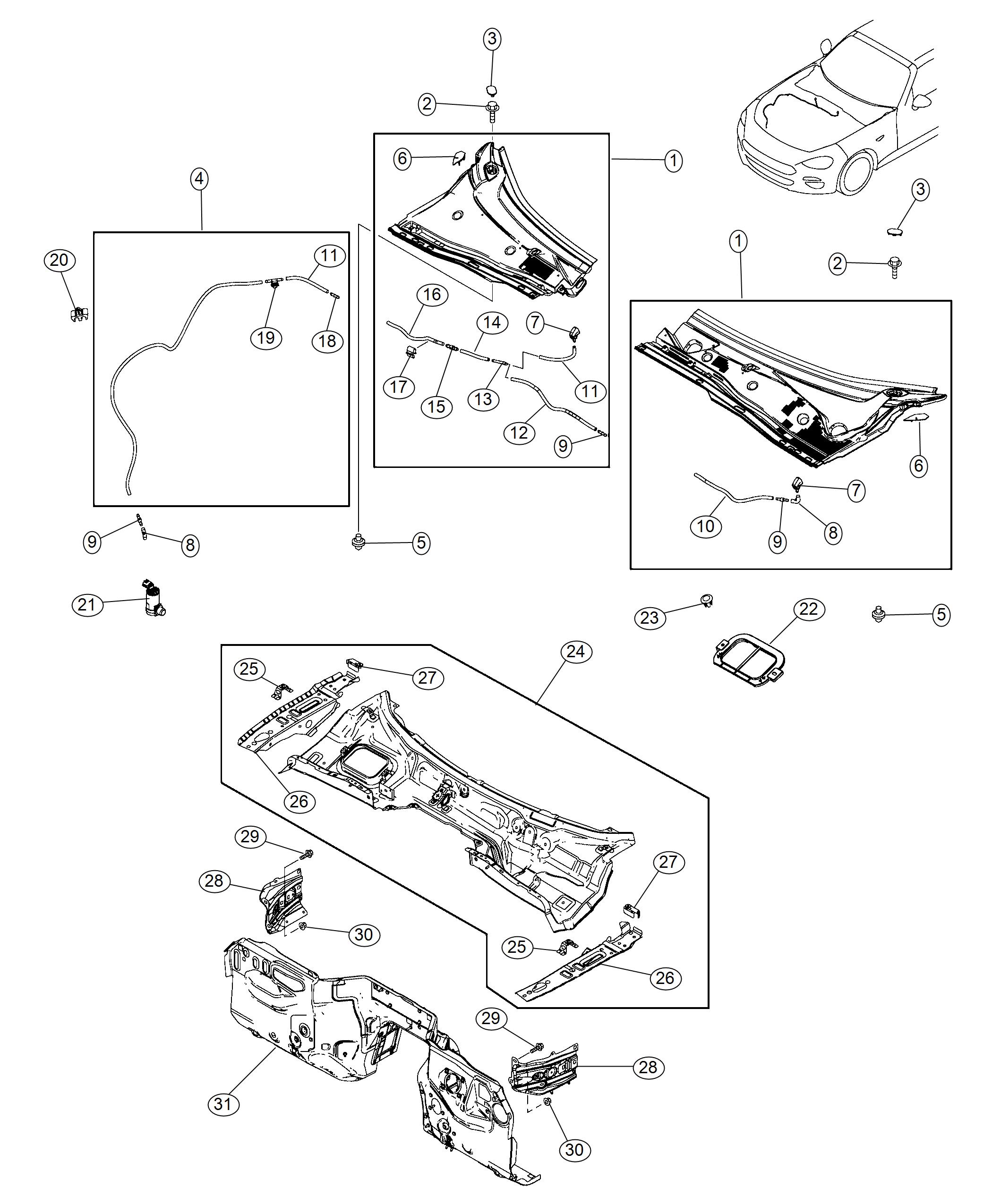 Cowl and Dash Panel. Diagram