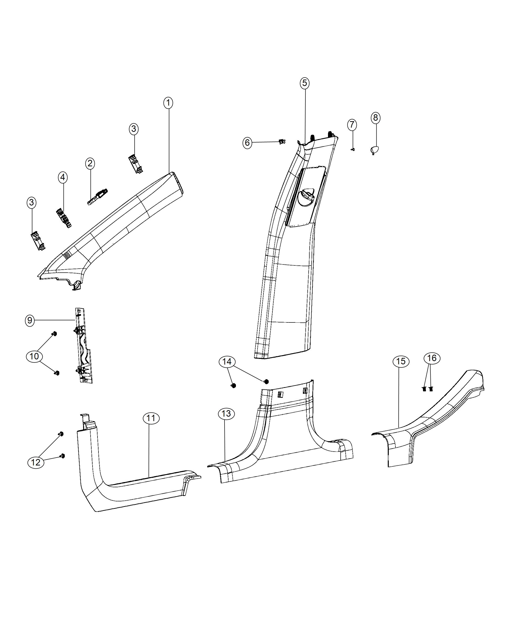 Diagram Interior Moldings and Pillars. for your 2000 Chrysler 300  M 