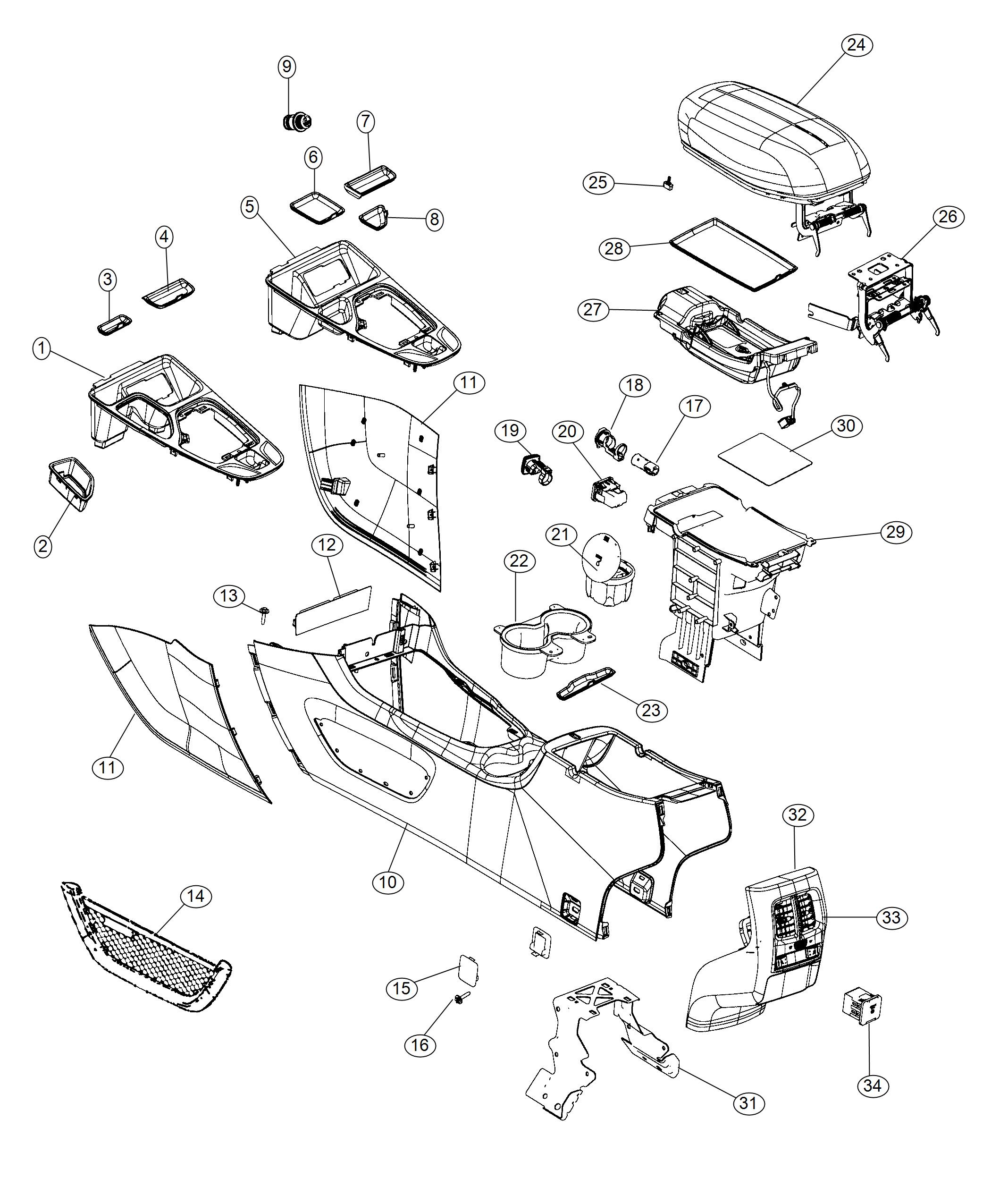 Floor Console Front. Diagram