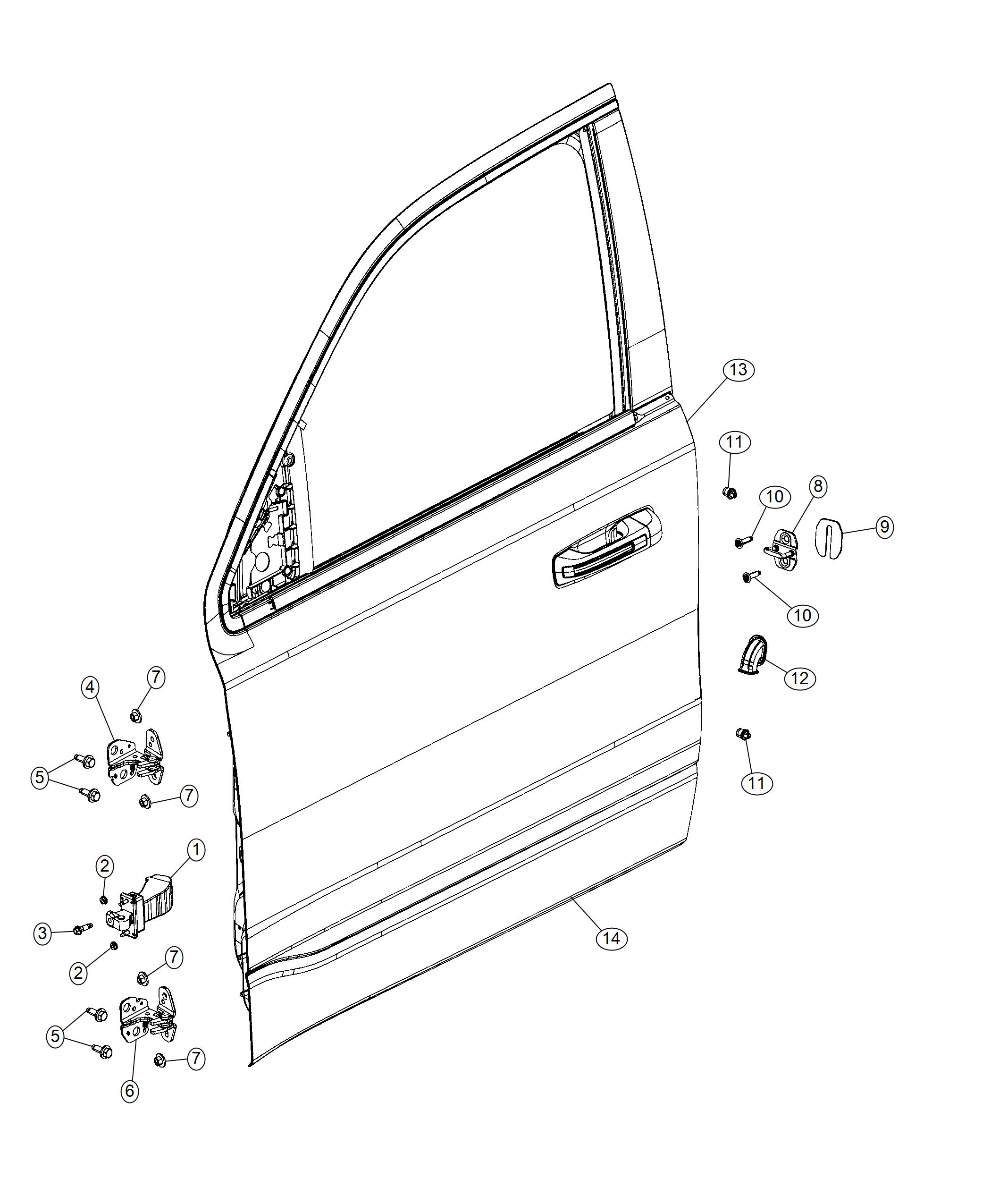 Diagram Front Door, Shell And Hinges. for your 2000 Chrysler 300  M 