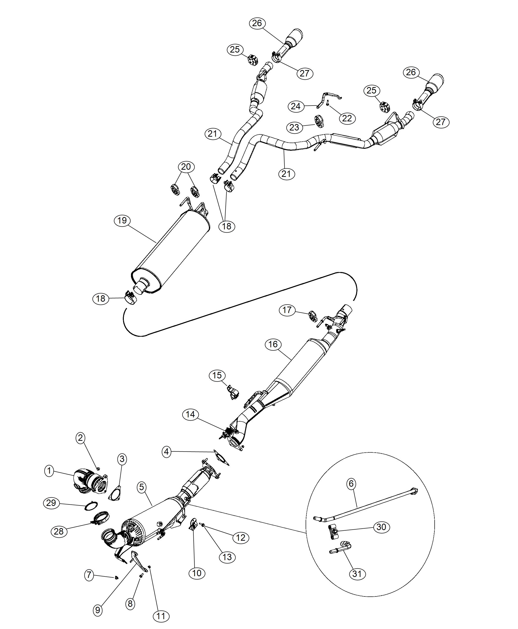 Diagram Exhaust System Dual 3.0 L [3.0L V6 Turbo Diesel Engine]. for your Chrysler 300  M