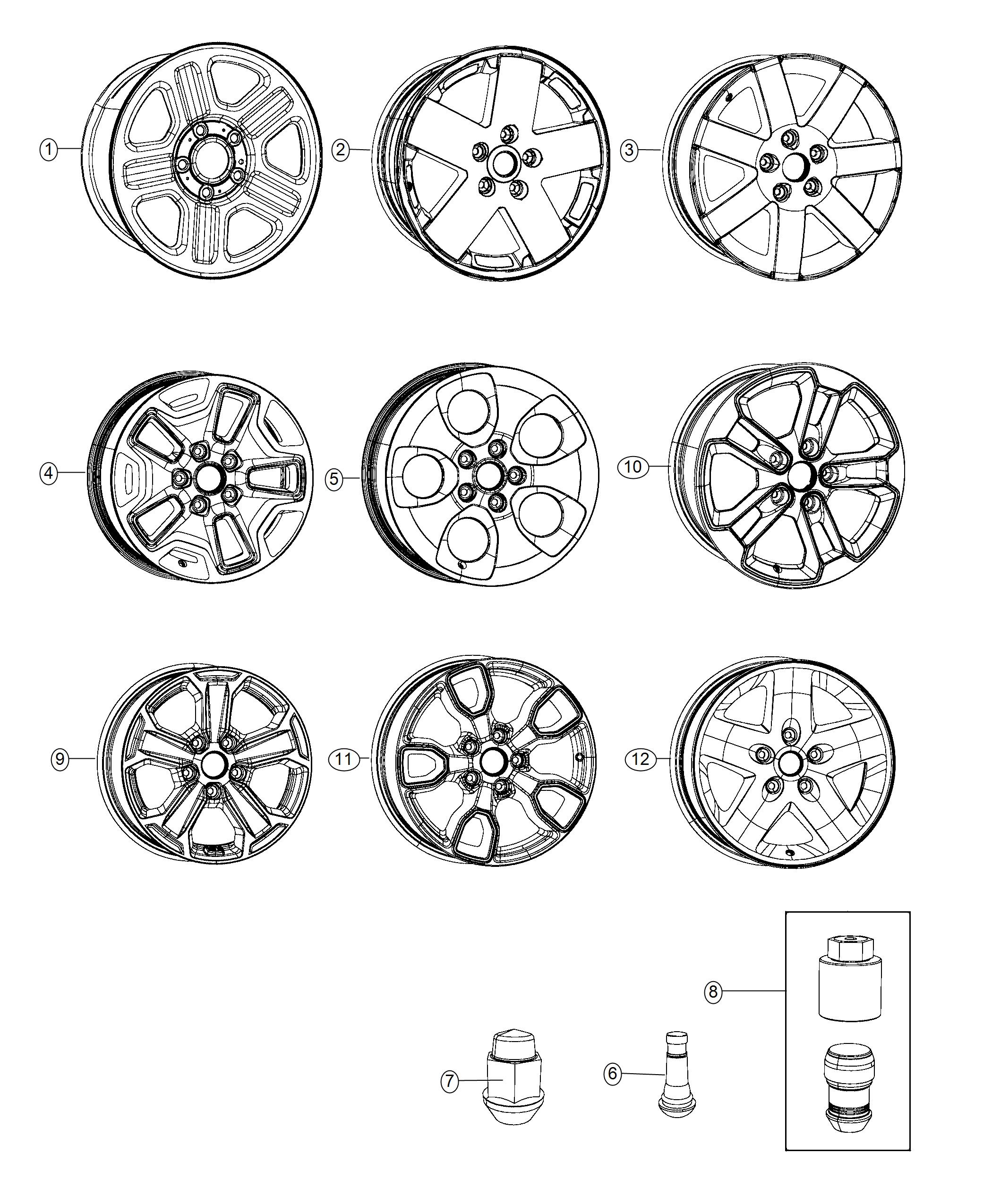 Full size assembly image of Wheels and Hardware. (1/1)