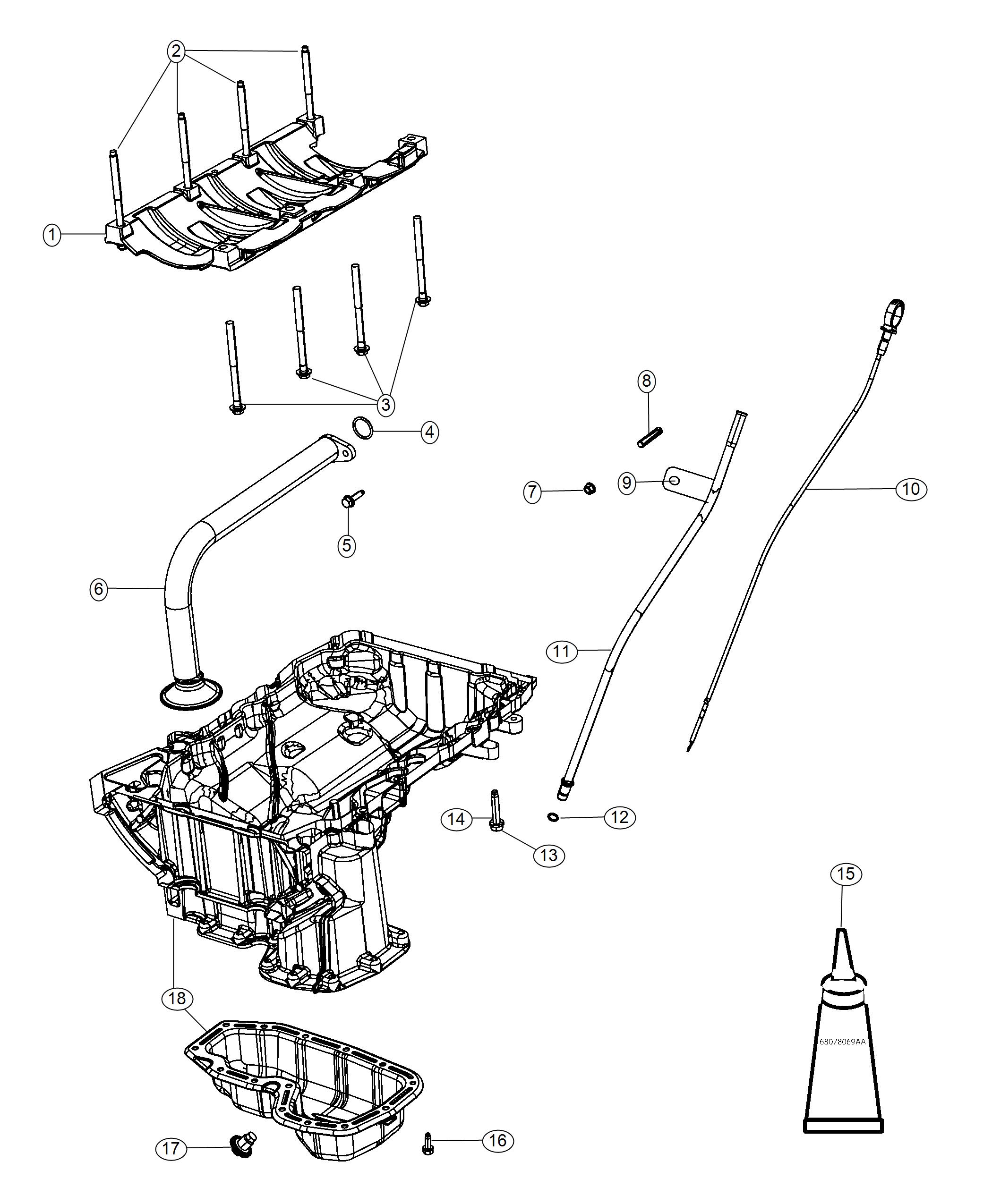 Diagram Engine Oil Pan, Engine Oil Level Indicator And Related Parts 3.0L. for your Chrysler 300  M