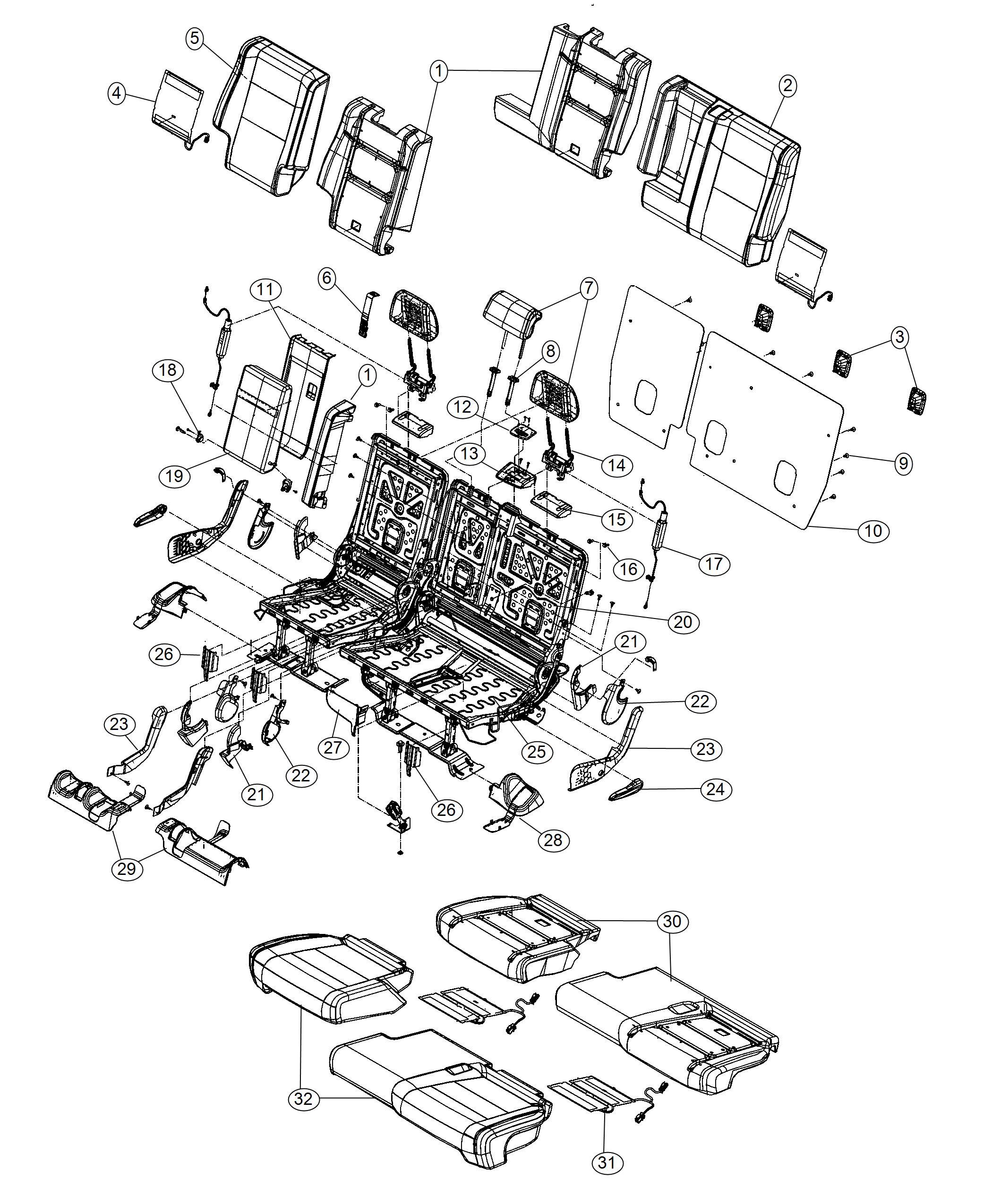 Rear Seat - Split Seat - Trim Code [Deluxe Cloth High-Back Bucket Seats]. Diagram