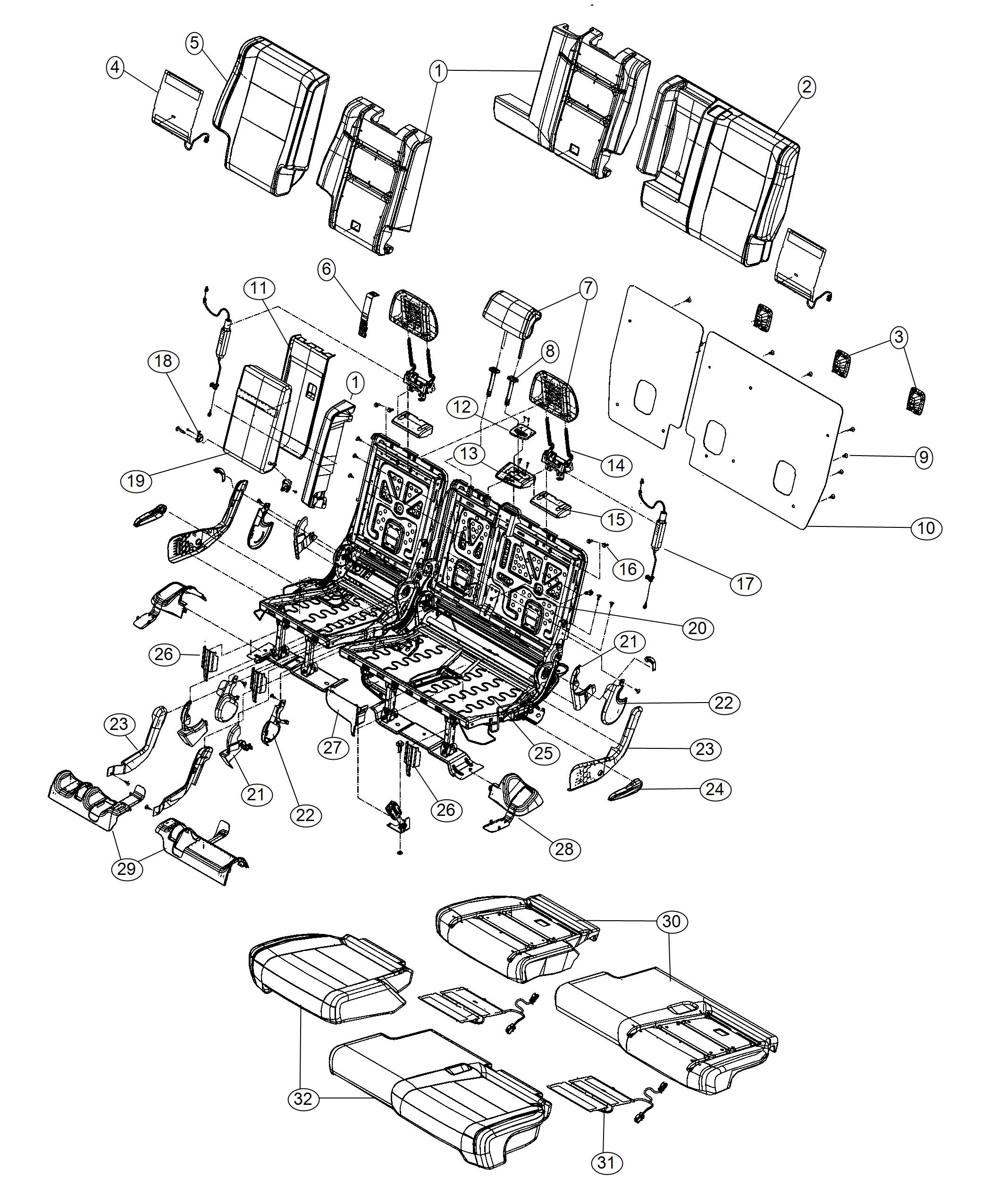 Diagram Rear Seat - Split Seat - Trim Code [LEATHER TRIM SEATS W/EDGE WELTING]. for your Jeep