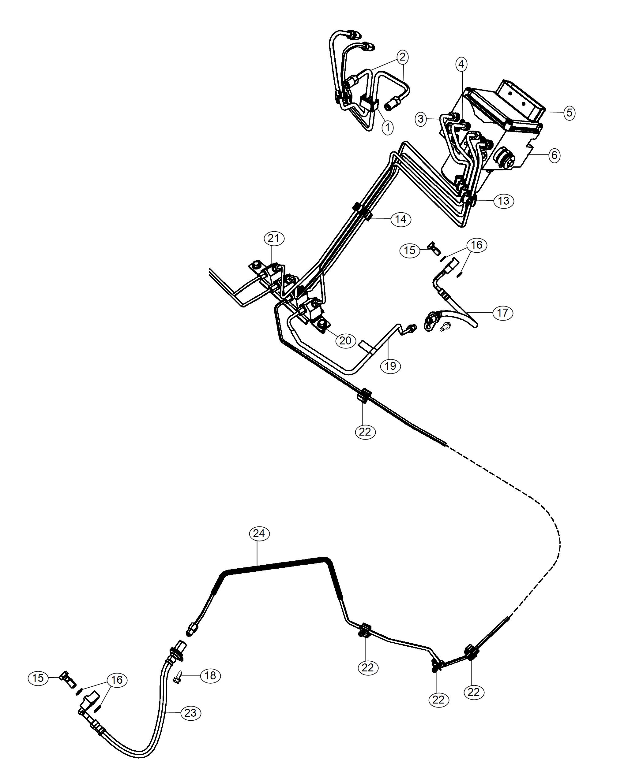 Diagram HCU, Brake Tubes and Hoses, Front. for your 2024 Jeep Gladiator  Willys 