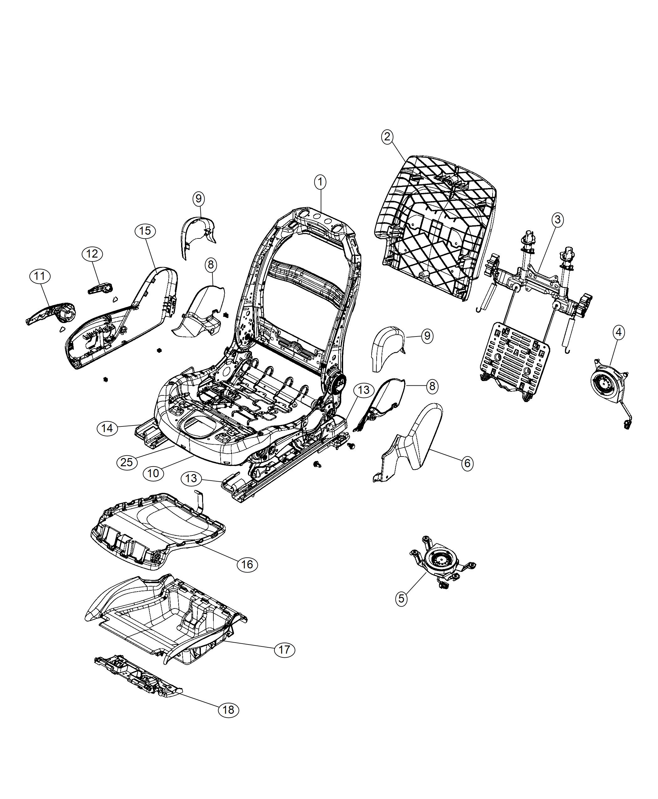 Diagram Adjusters, Recliners and Shields - Passenger Seat. for your Jeep Cherokee  