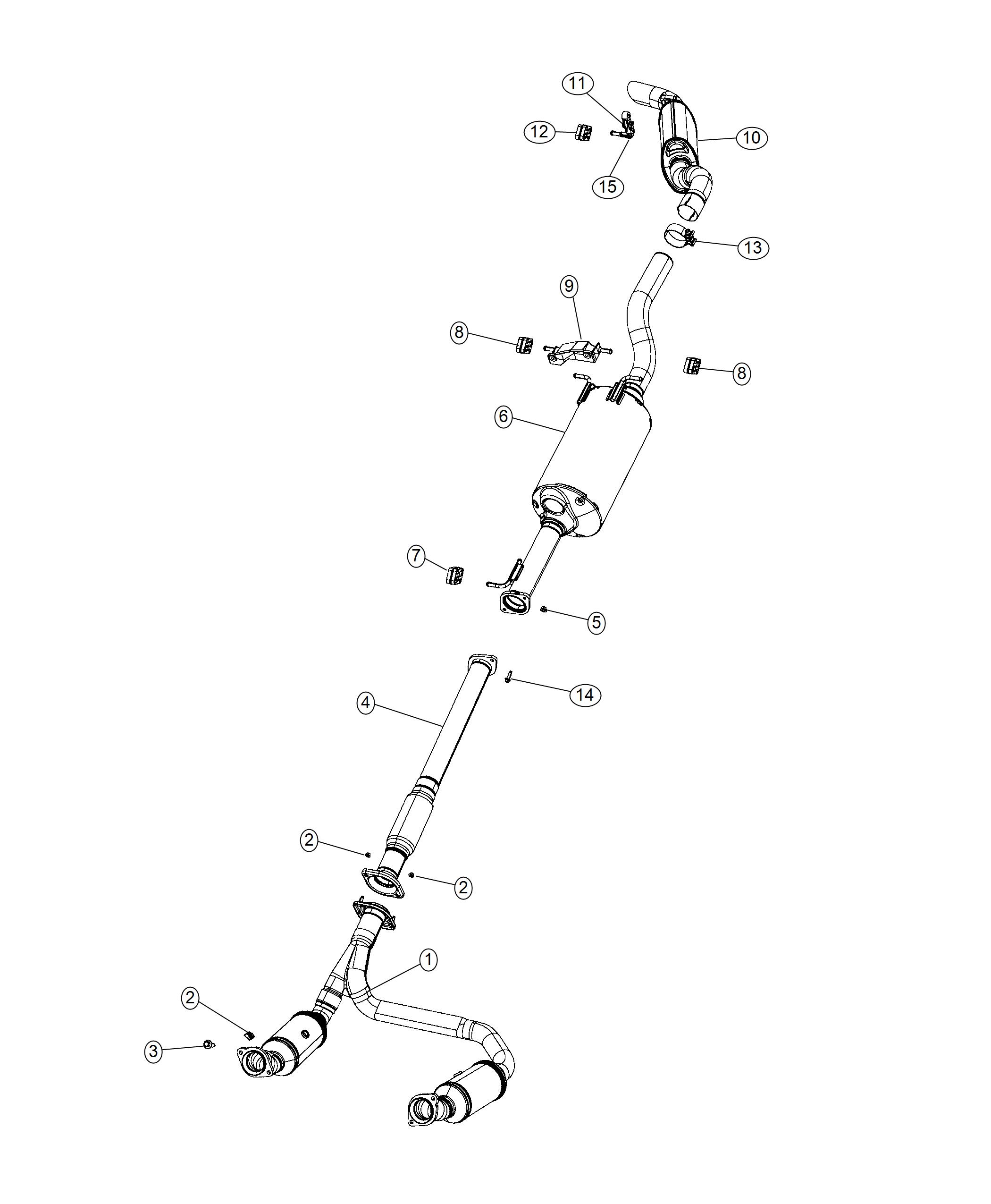 Exhaust System Single 5.7L [5.7L V8 HEMI MDS VVT Engine], [5.7L V8 HEMI MDS VVT Engine w/ BSG]. Diagram