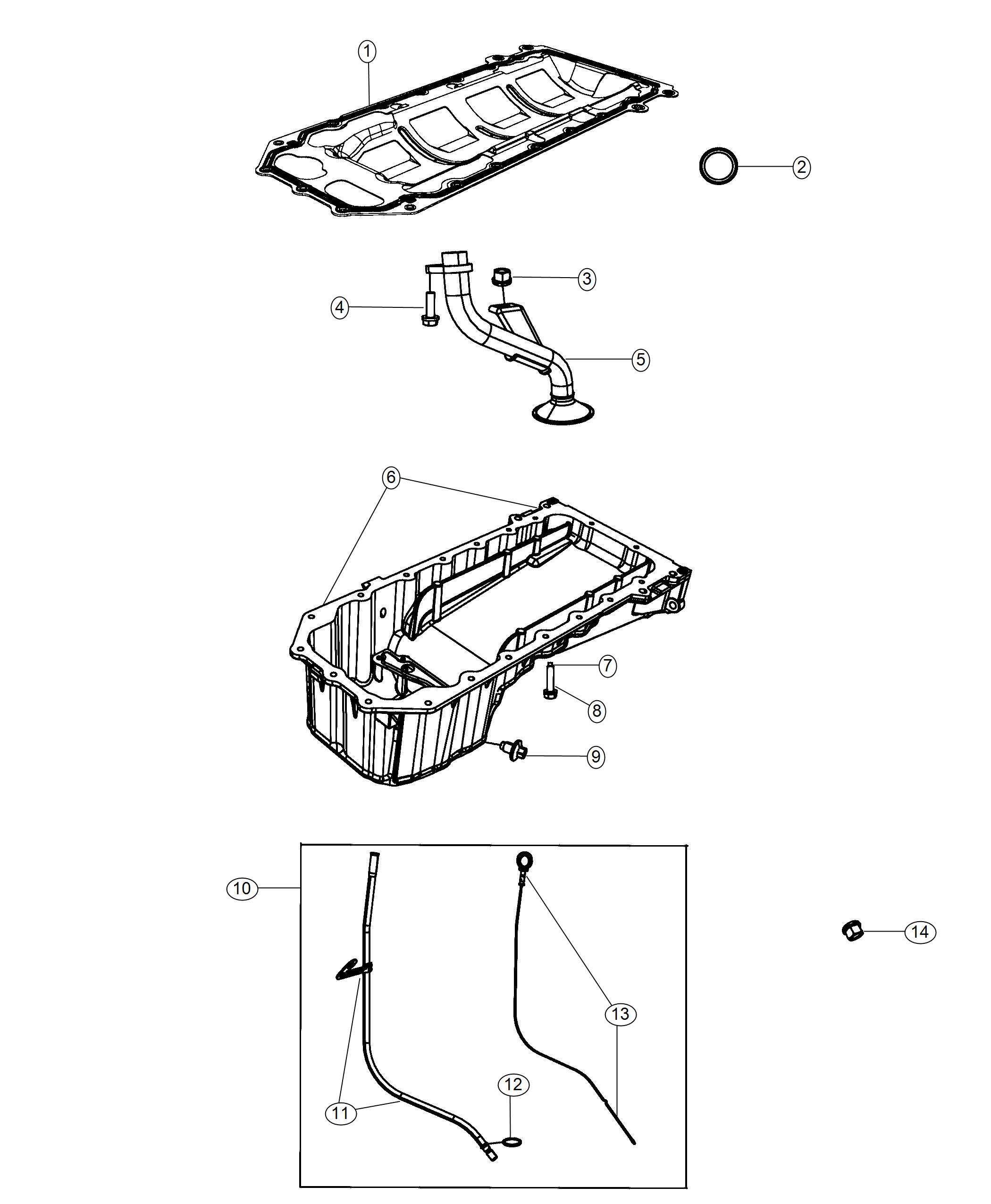 Diagram Engine Oil Pan, Engine Oil Level Indicator And Related Parts 6.2L. for your 2002 Chrysler 300  M 