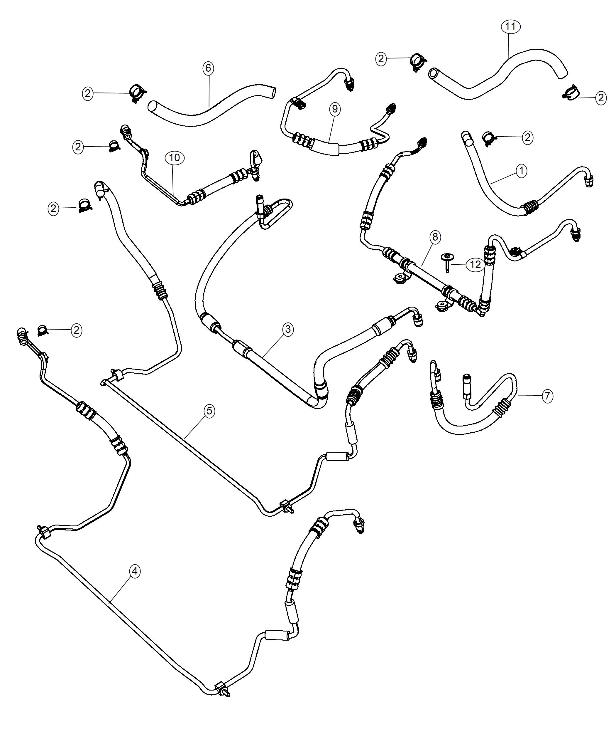 Diagram Hoses, Power Steering. for your Jeep