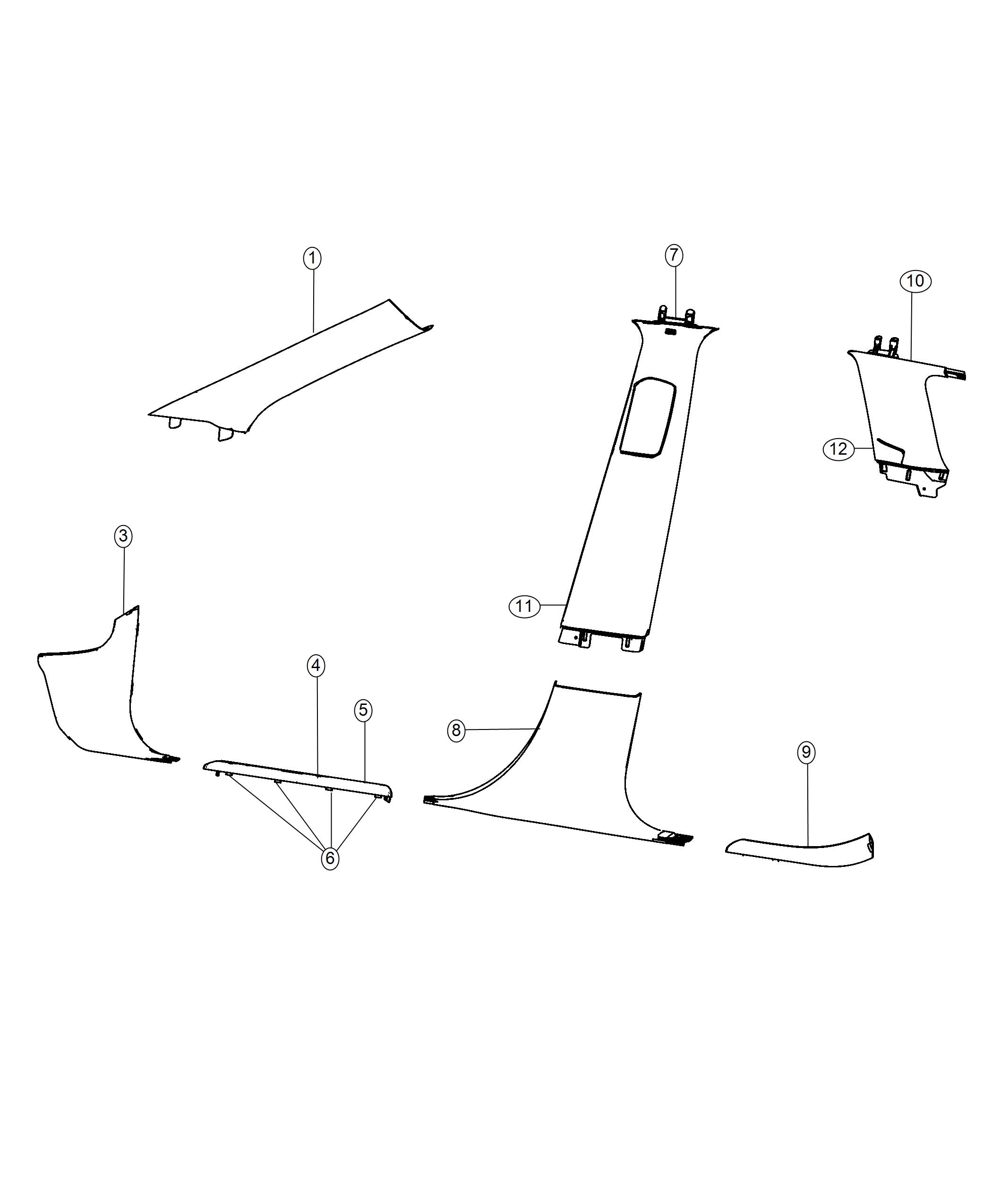 Diagram Interior Moldings and Pillars. for your 2016 Dodge Durango   