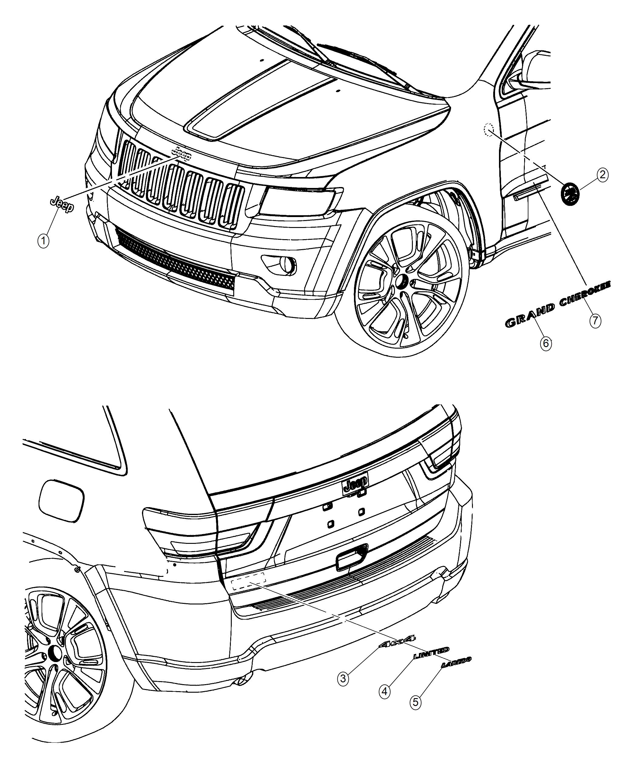 Diagram Nameplates, Emblems and Medallions. for your Jeep