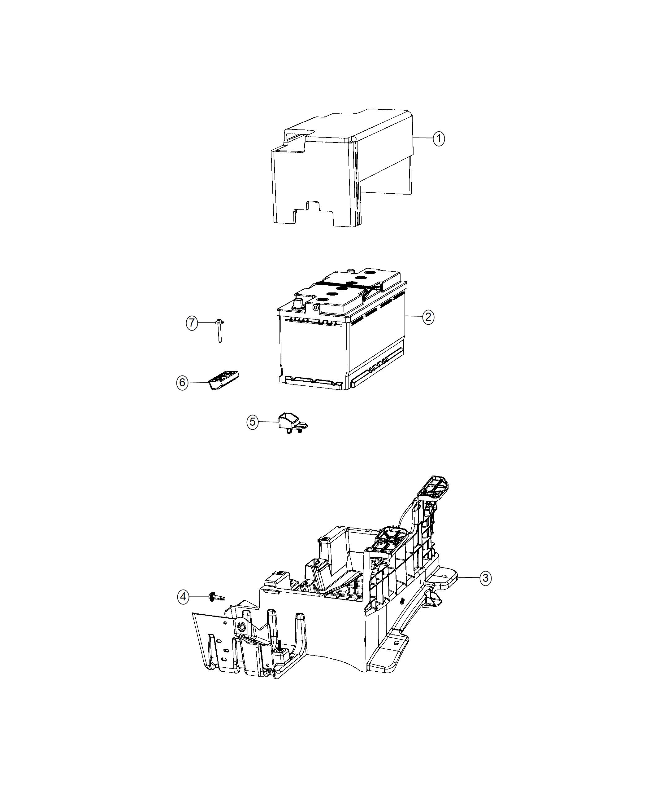 Diagram Battery, Battery Tray And Components. for your 2019 Ram 1500   