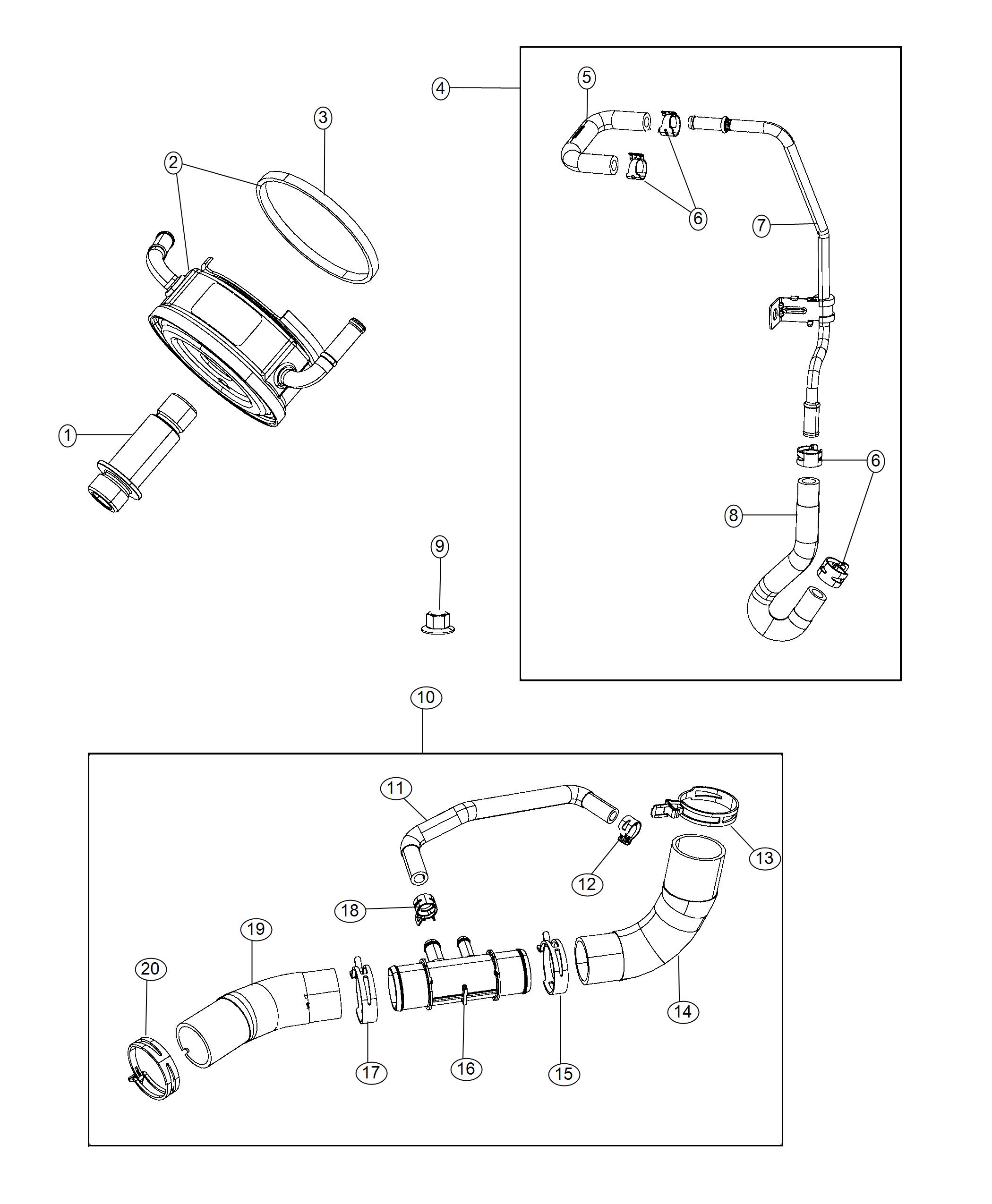 Diagram Engine Oil Heat Exchanger And Hoses/Tubes 5.7L. for your 2019 Ram 1500   