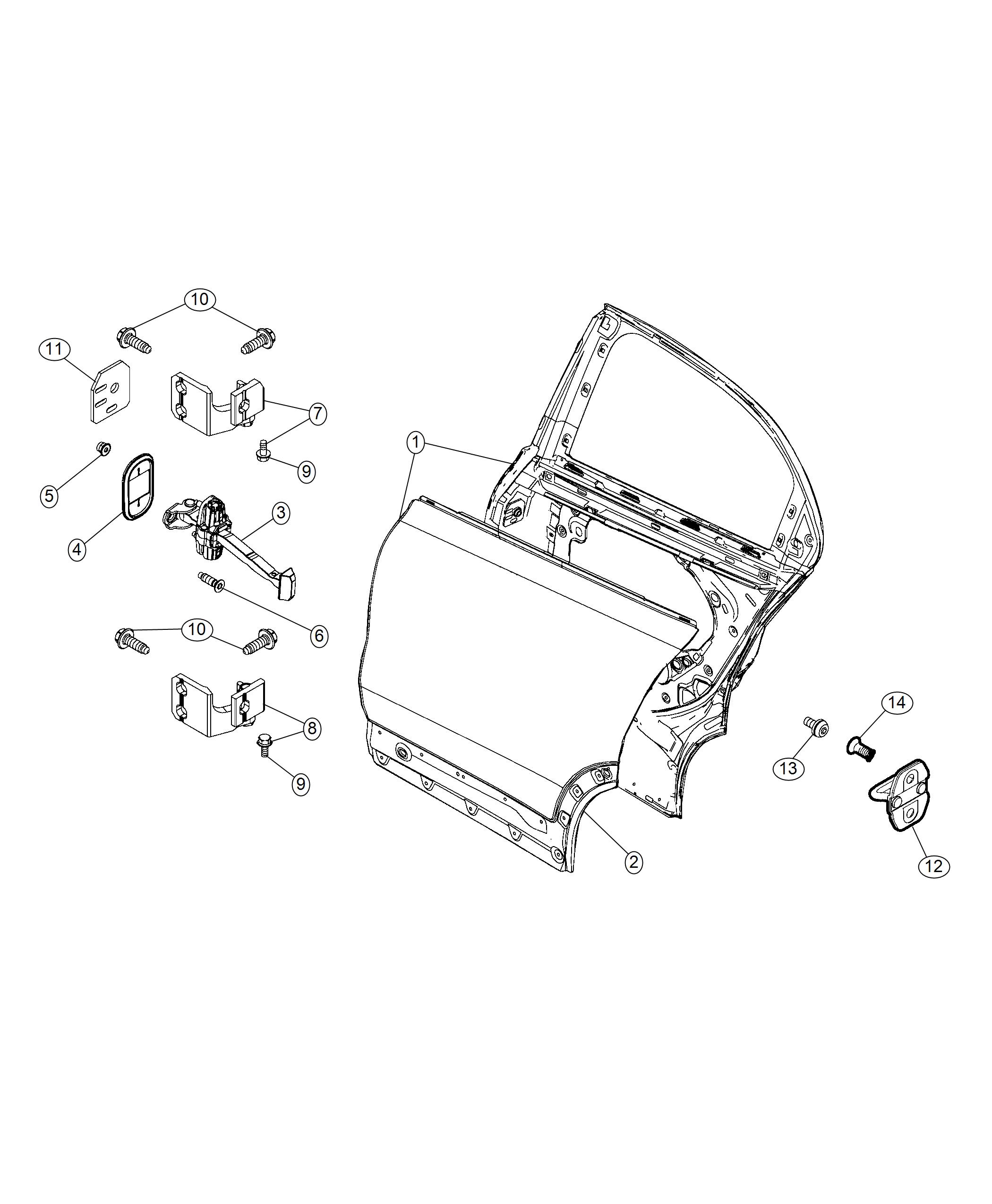 Rear Door, Shell And Hinges. Diagram