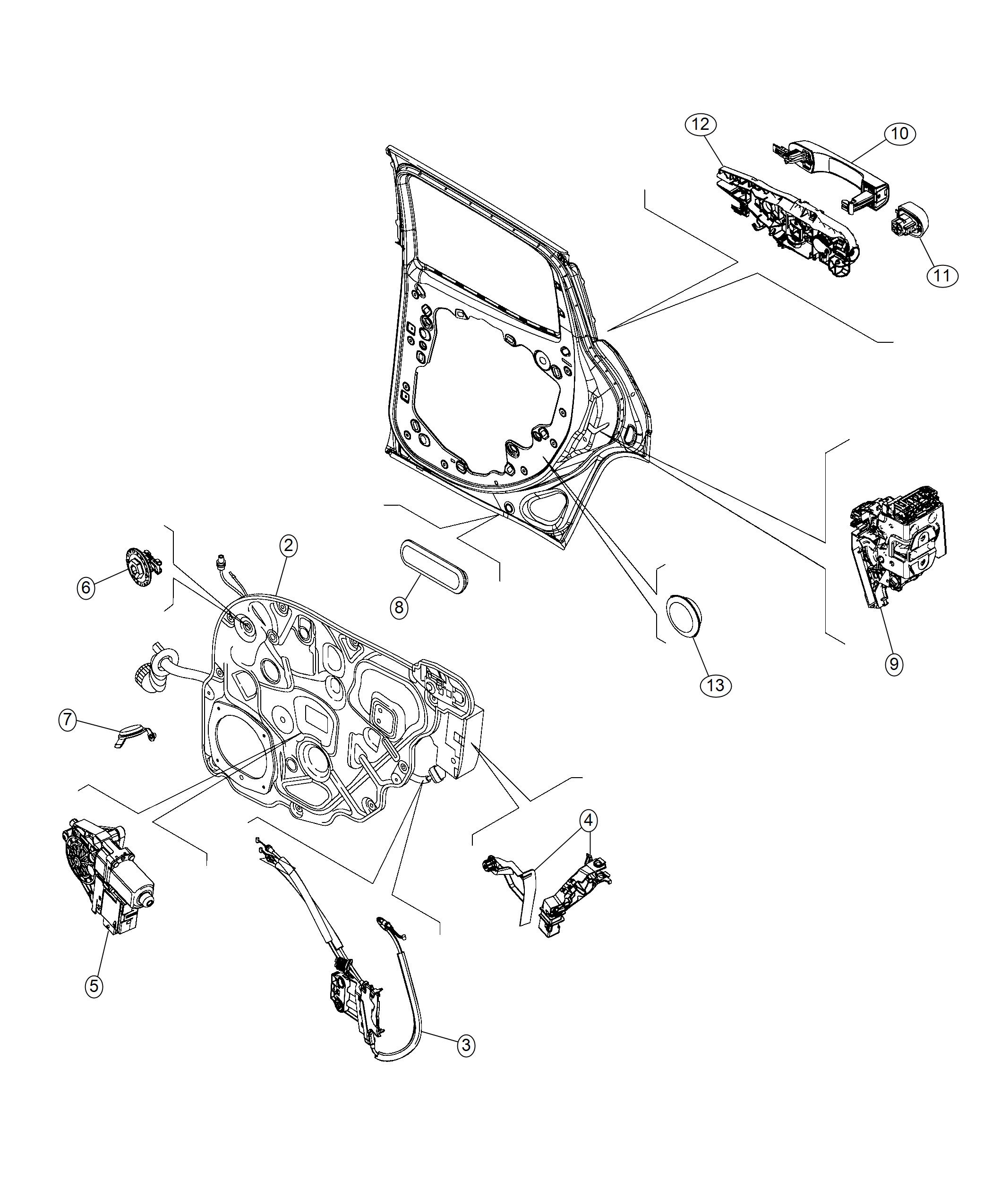 Diagram Rear Door, Hardware Components. for your Fiat 500X  