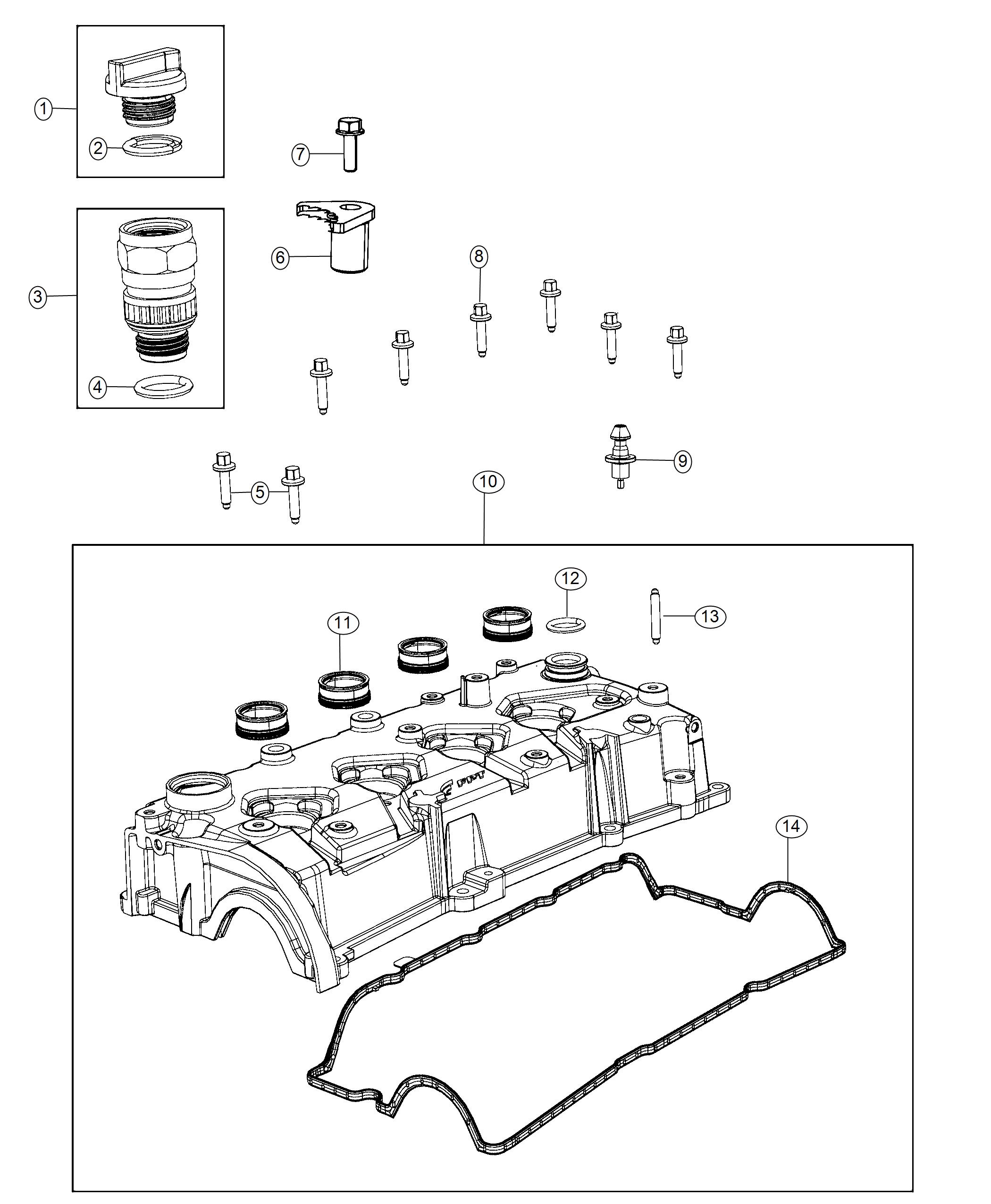 Diagram Cylinder Head Cover 1.4L Turbocharged [1.4L I4 MULTIAIR TURBO ENGINE]. for your Jeep