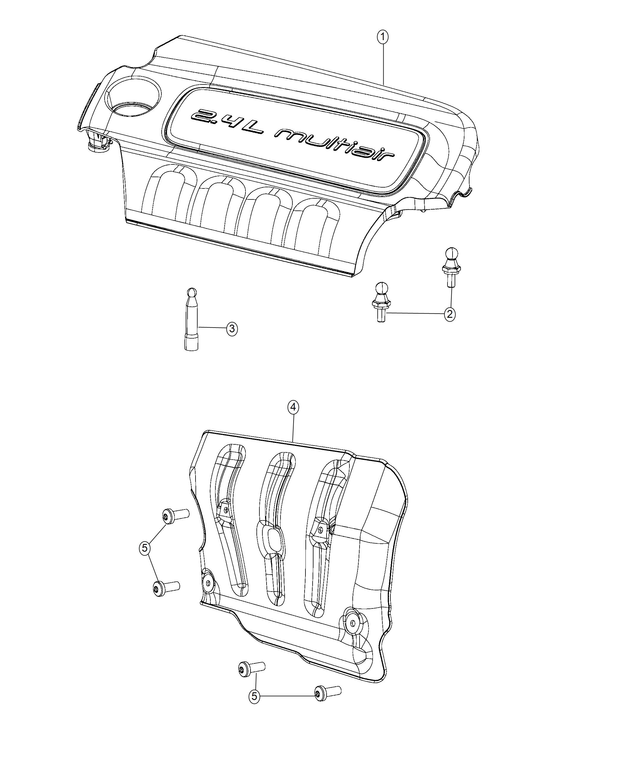 Diagram Engine Cover And Related Parts 2.4L. for your 2012 Jeep Grand Cherokee 5.7L V8 4X4  