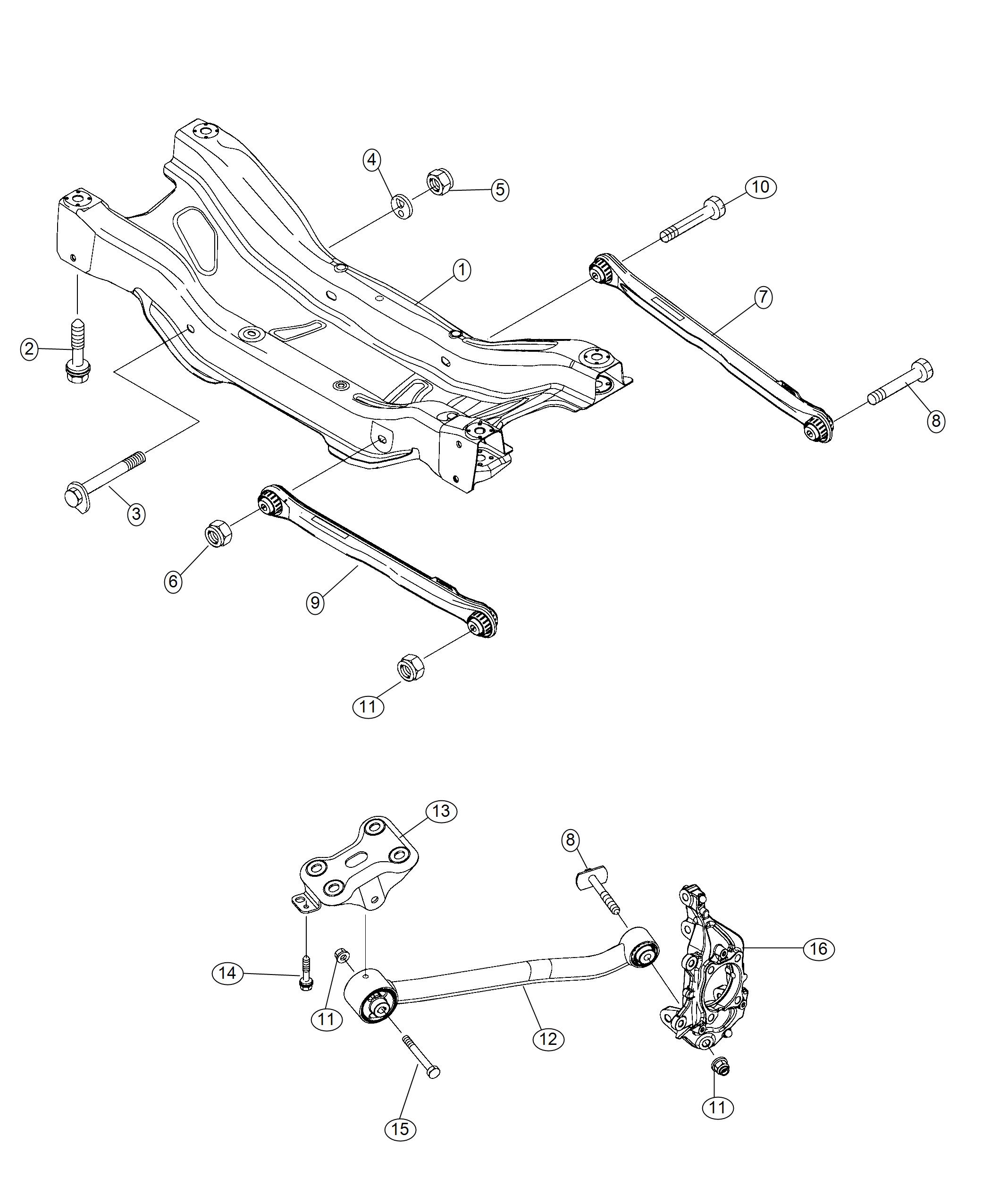 Diagram Crossmember, Links Rear Suspension 4x2. for your 2003 Chrysler 300  M 