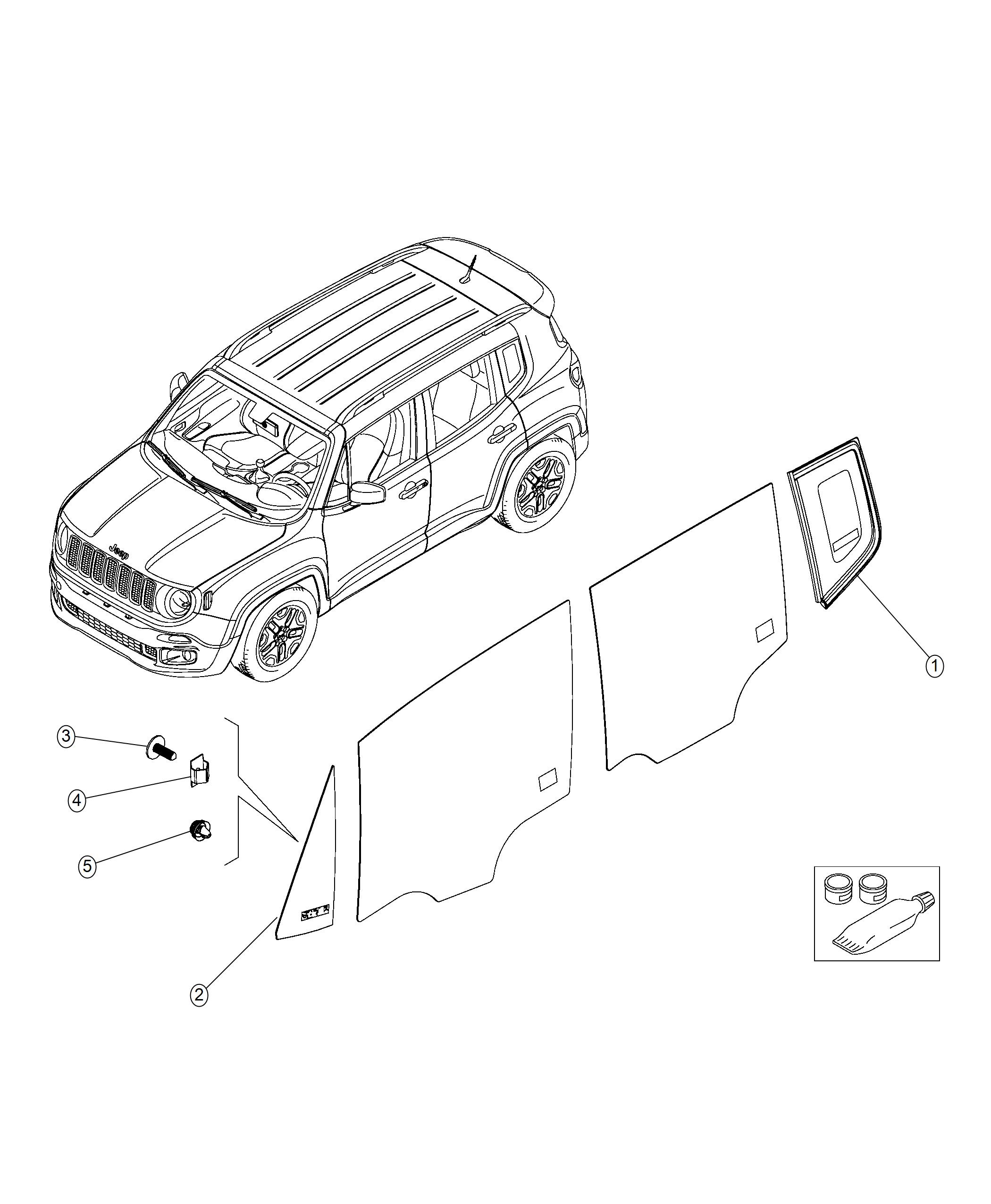 Diagram Front and Rear Stationary Side Glass. for your Jeep Renegade  