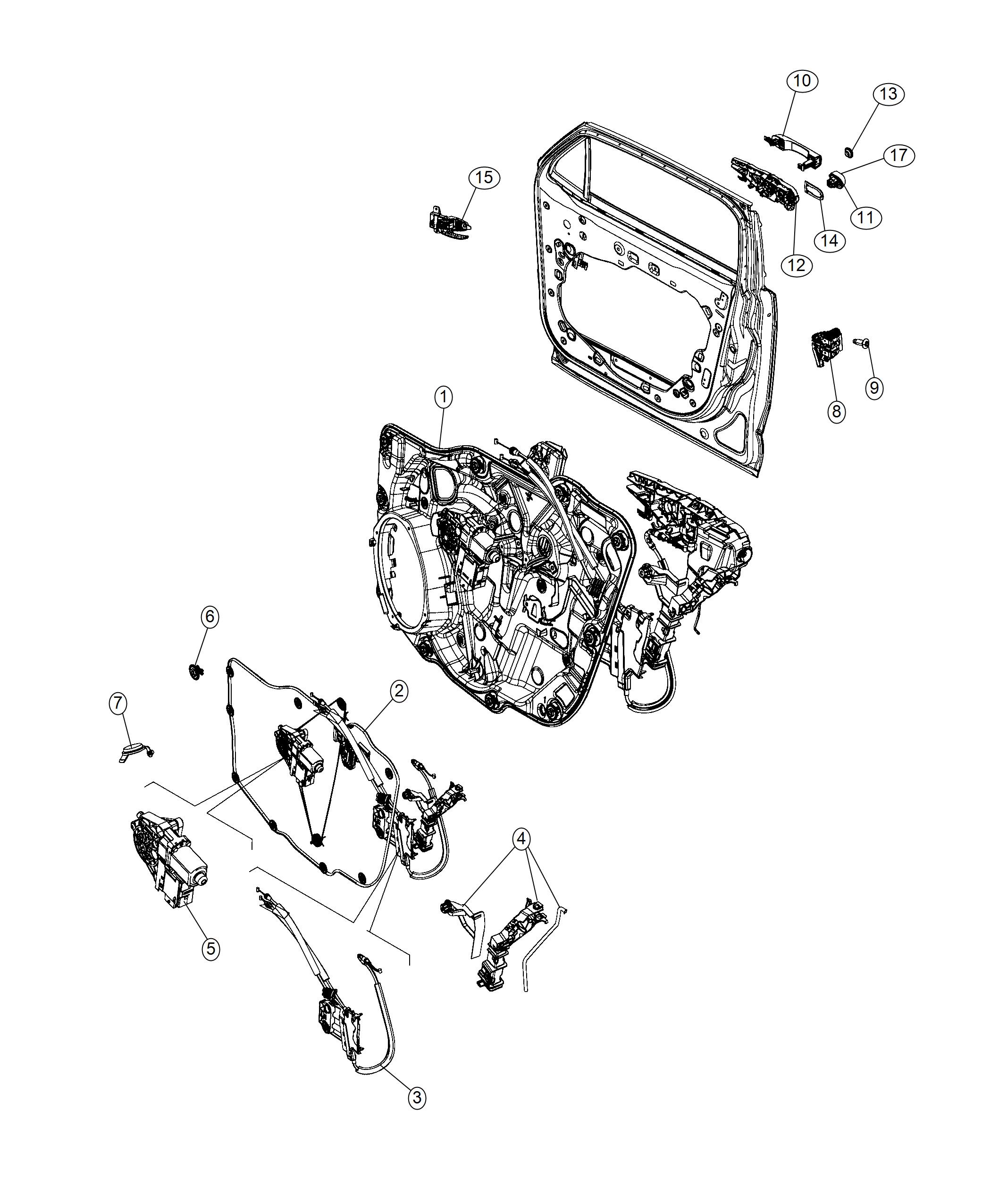 Diagram Front Door, Hardware Components. for your 2022 Jeep Wrangler   