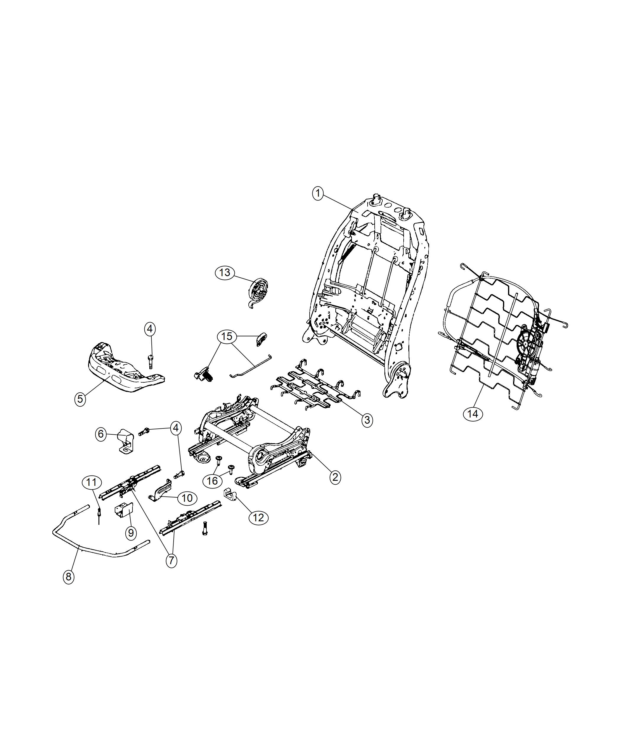 Diagram Adjuster, Recliner And Shields - Passenger Seat. for your Jeep