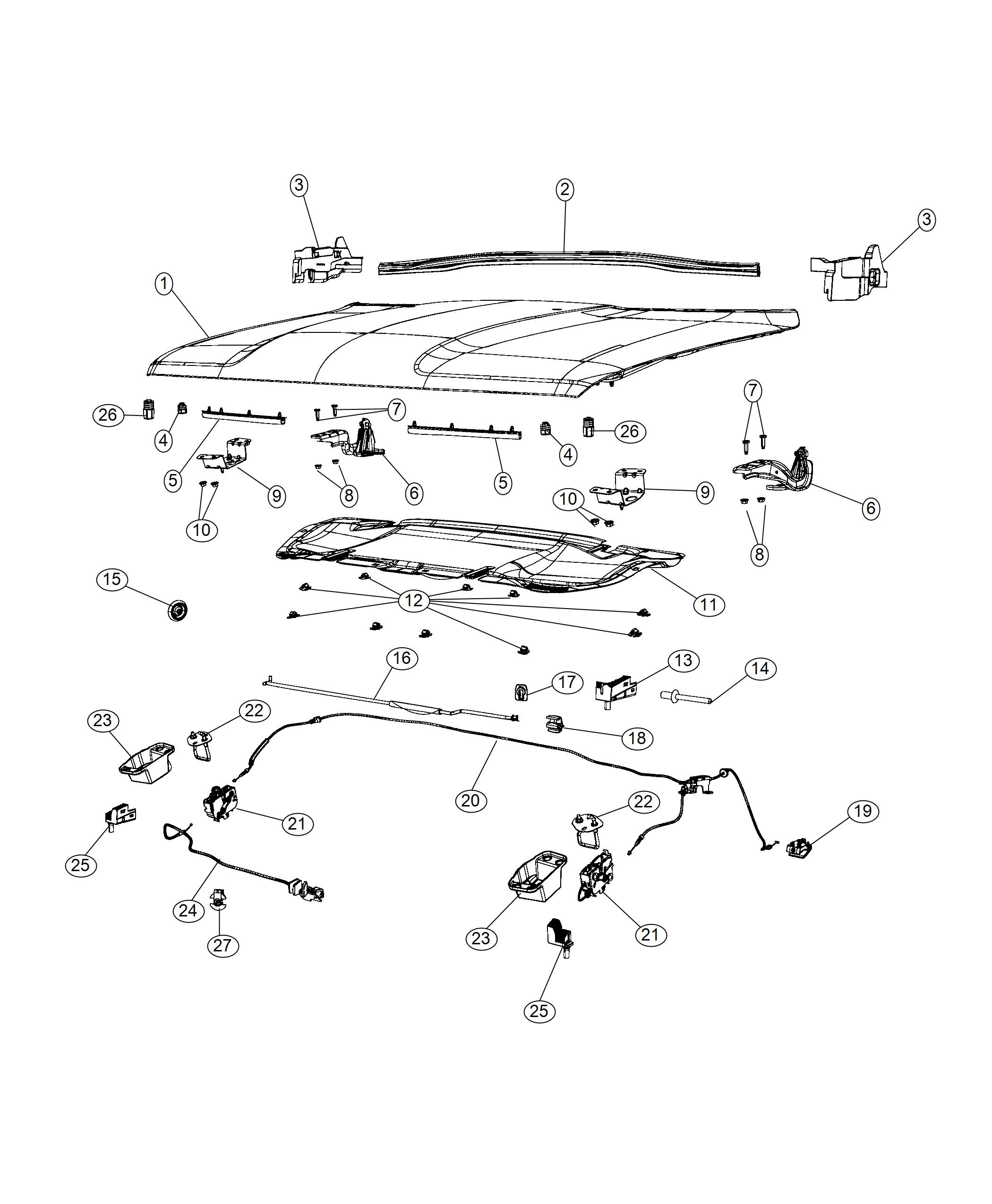 Hood and Hood Release. Diagram