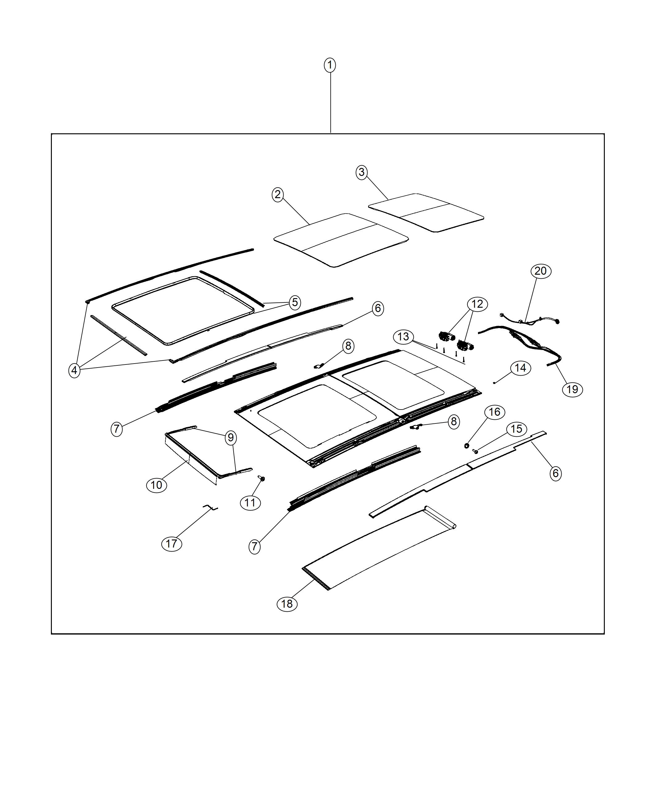 Diagram Sunroof and Component Parts. for your Jeep Renegade  