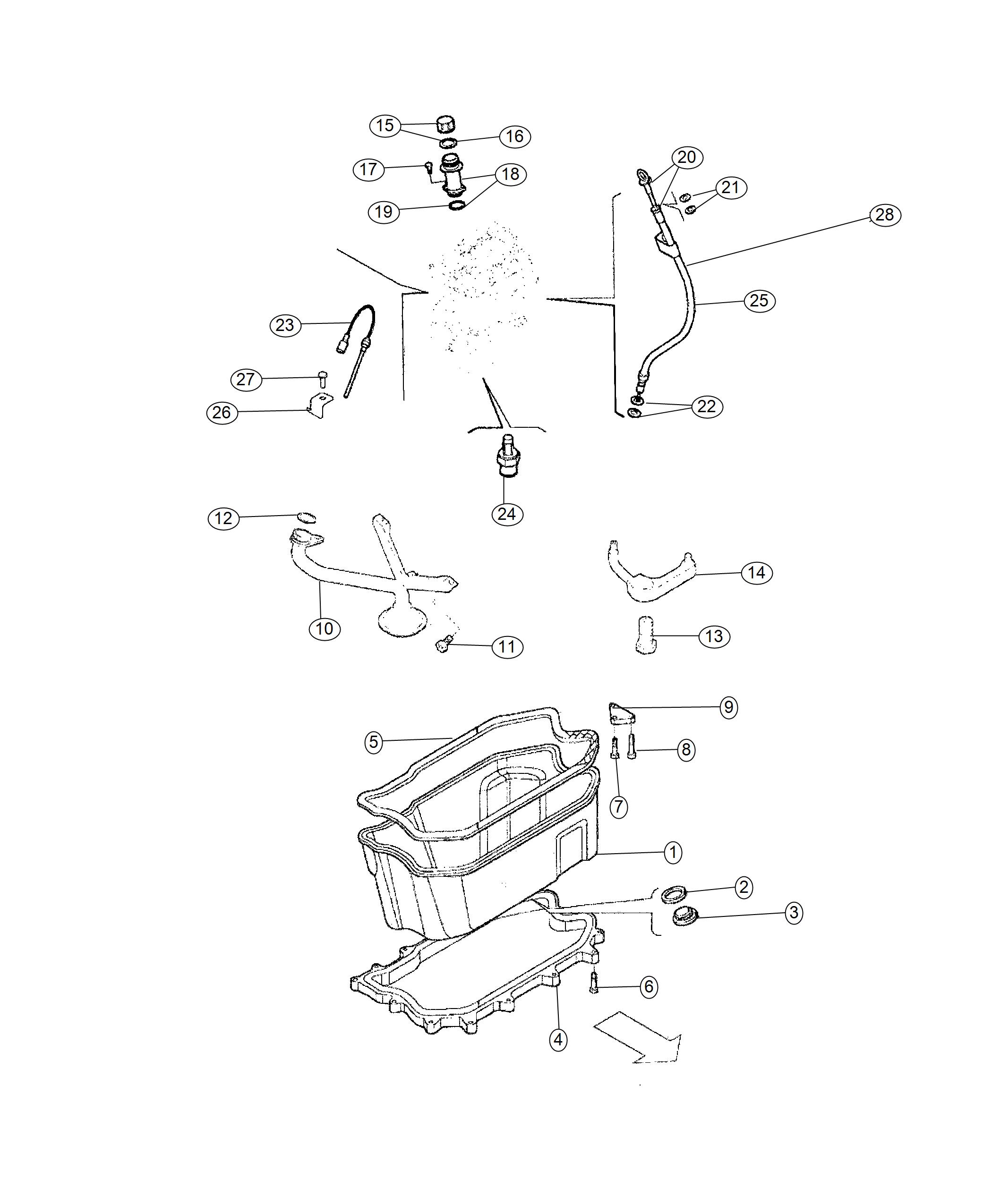 Diagram Engine Oil Pan, Engine Oil Level Indicator. for your 2000 Chrysler 300  M 