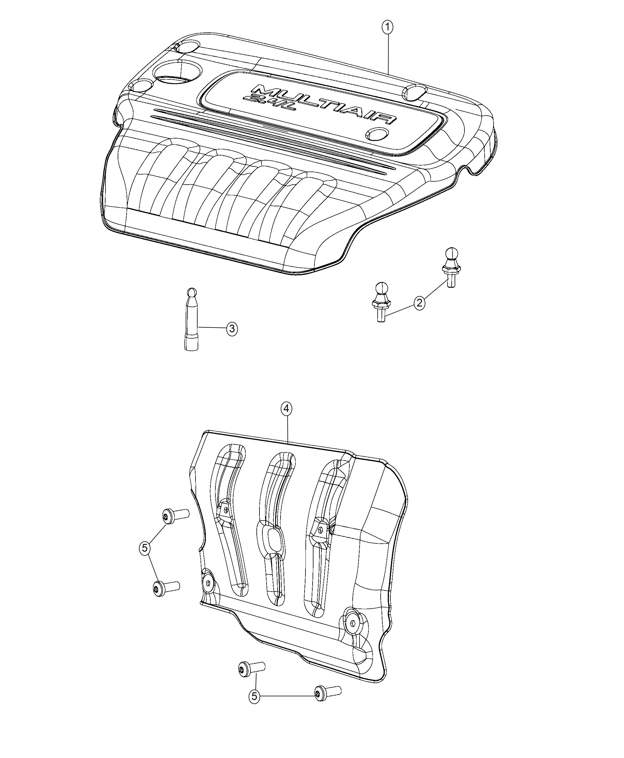 Diagram Engine Cover And Related Parts 2.4L [2.4L I4 PZEV M-Air Engine]. for your 2012 Jeep Grand Cherokee 5.7L V8 4X4  