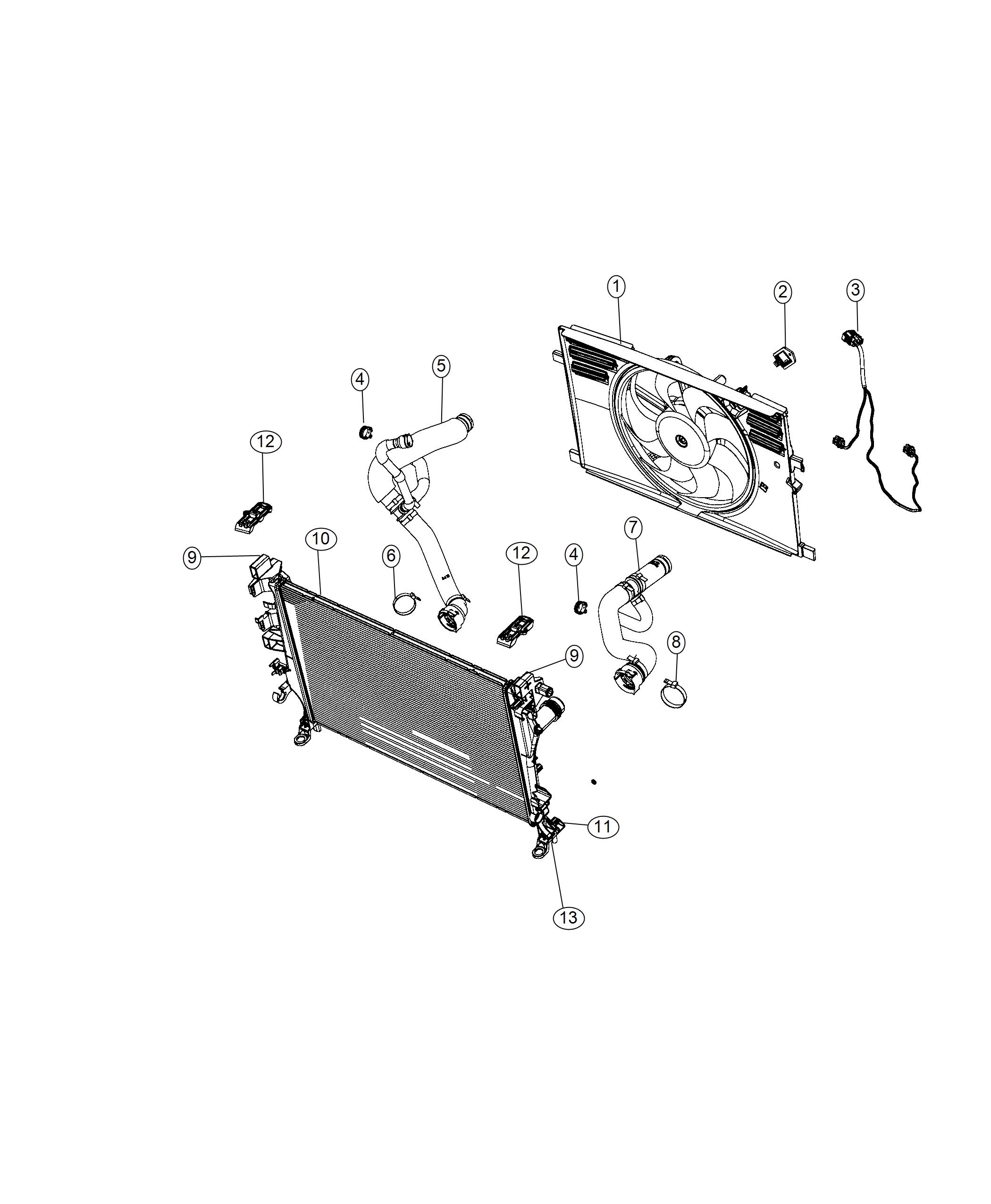 Diagram Radiator and Related Parts,2.4L [2.4L I4 ZERO EVAP M-AIR ENGINE]. for your Jeep