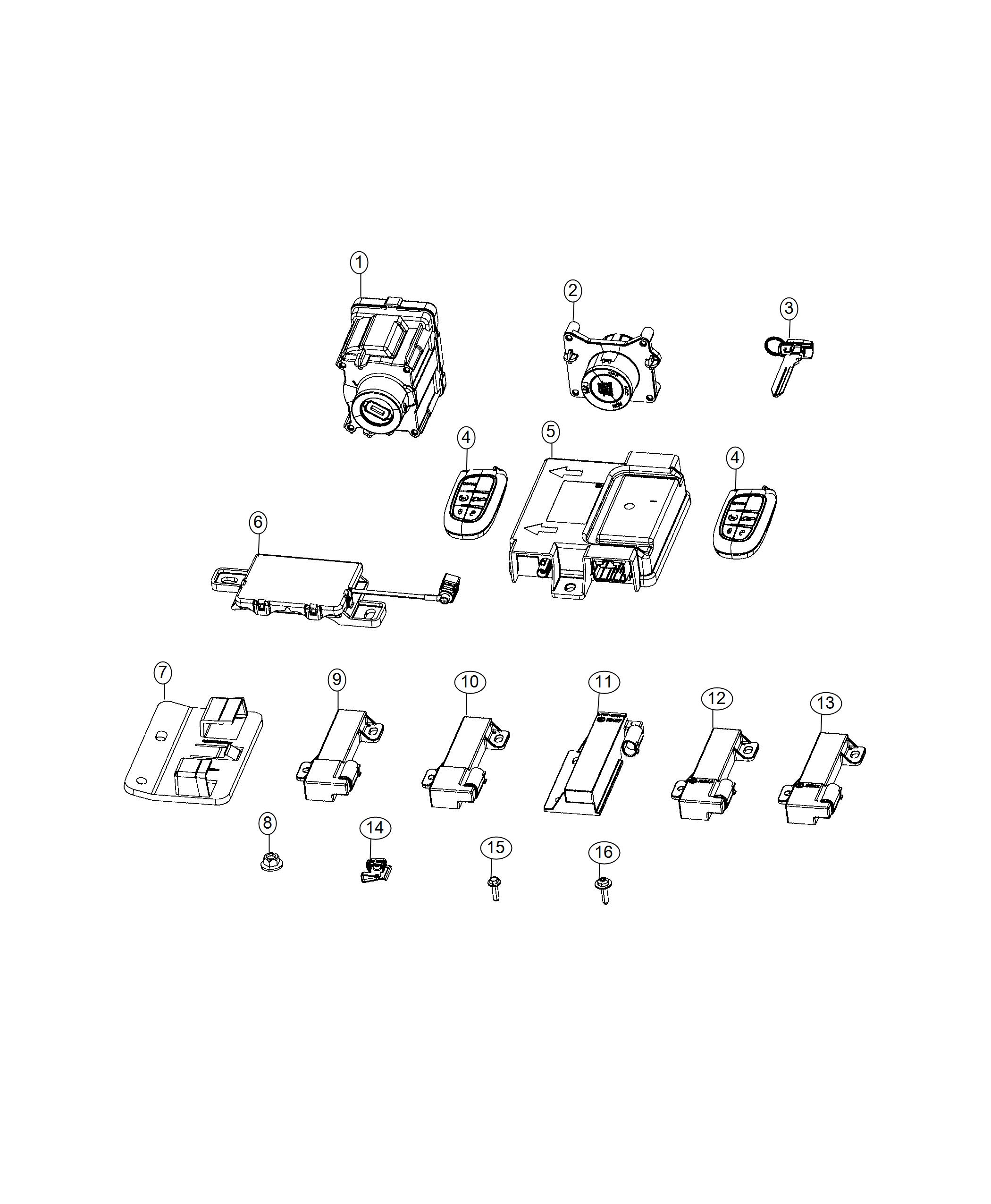 Diagram Receiver Modules, Keys and Key FOB. for your Jeep