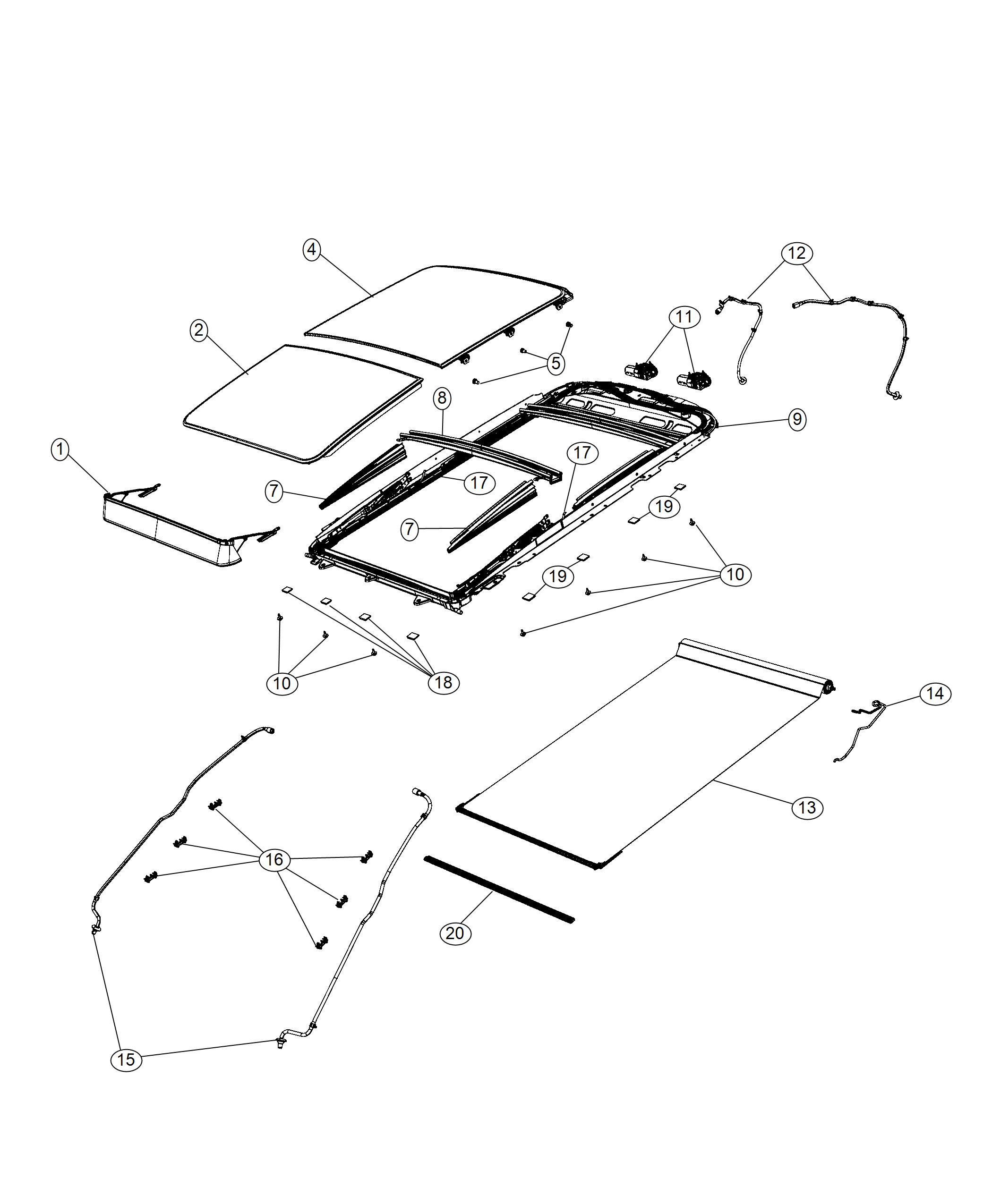 Diagram Sunroof and Component Parts. for your 1999 Jeep Cherokee   