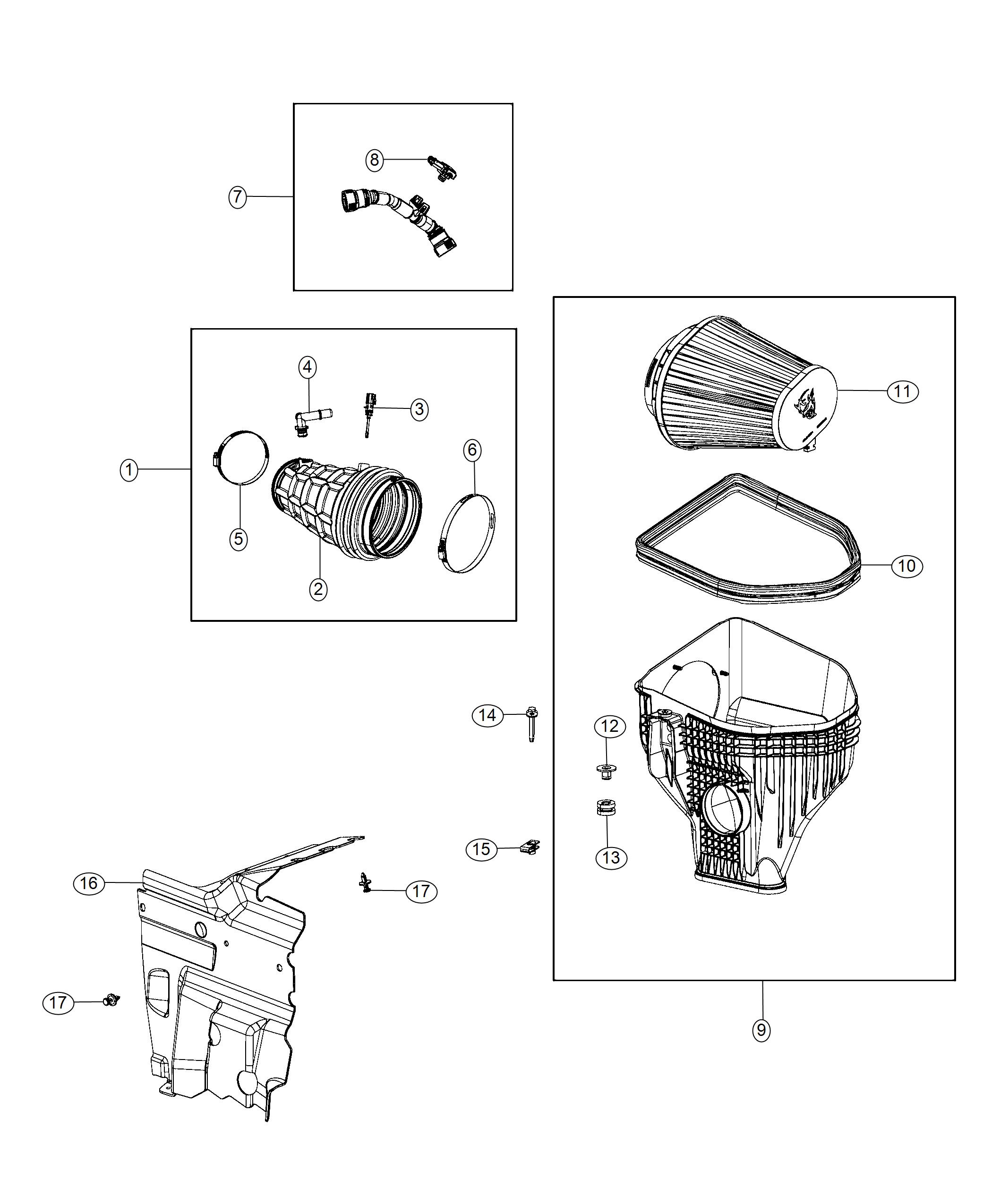 Diagram Air Cleaner 6.2L [6.2L SUPERCHARGED HEMI V8 SRT ENGINE] With [ADAPTATION COMPONENTS]. for your Dodge