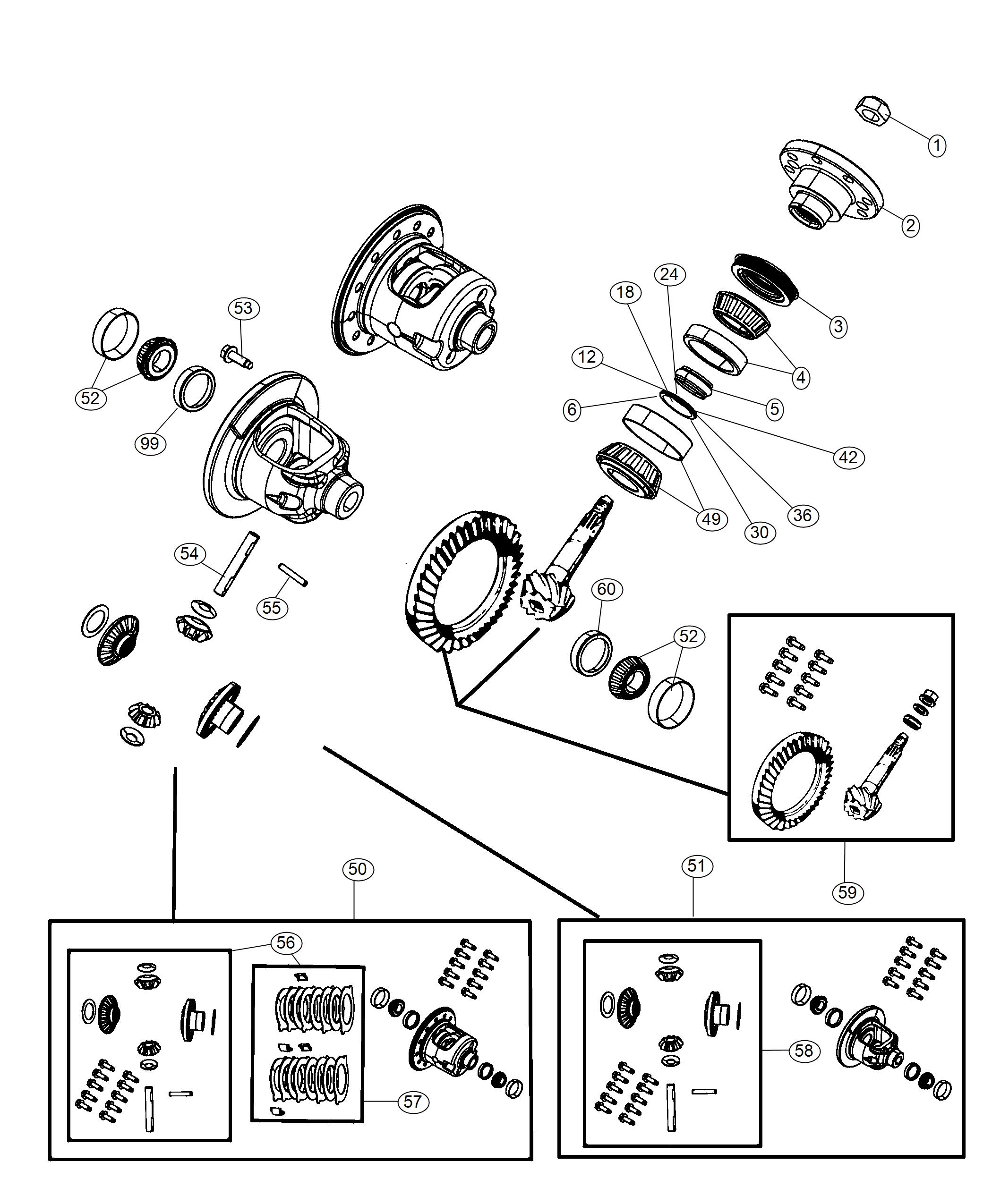 Differential Assembly With [Anti-Spin Differential Rear Axle] or [Conventional Differential Rear Axle]. Diagram