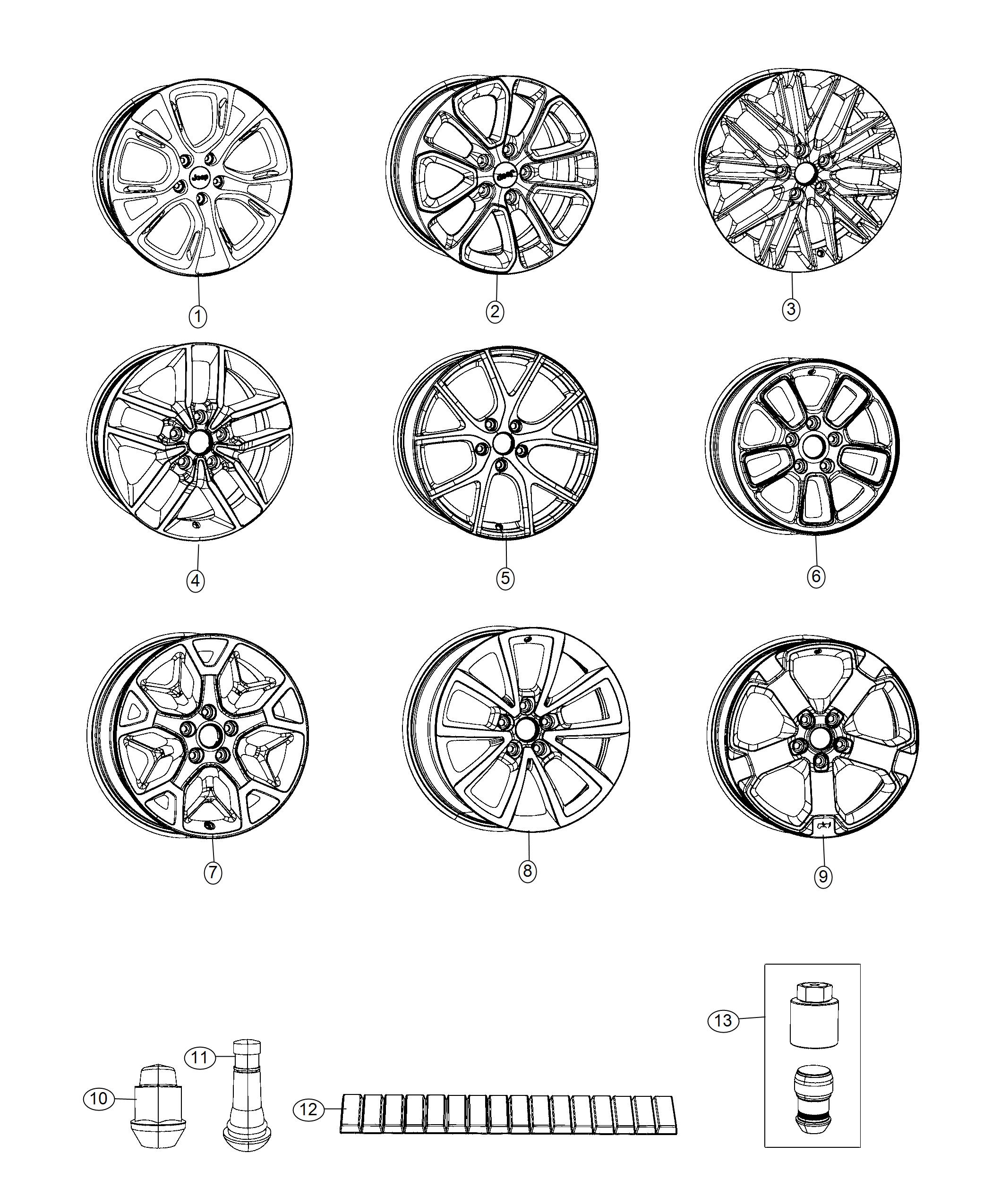 Diagram Wheels and Hardware. for your Jeep