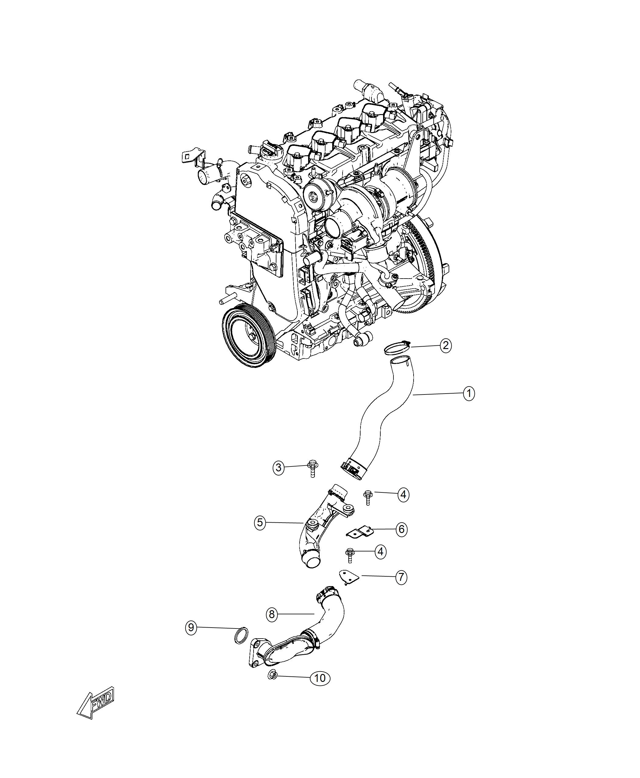 Charge Air Cooler Inlet Hoses And Related Parts. Diagram