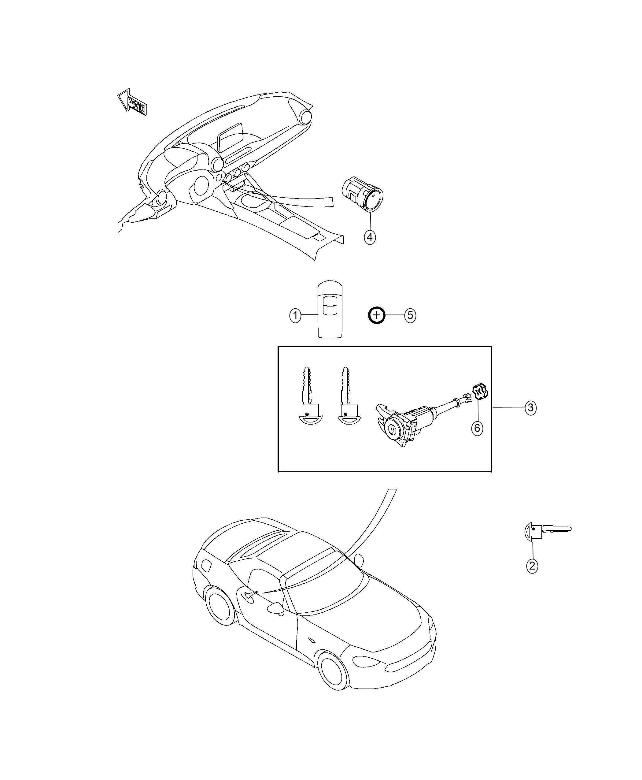 Diagram Module, Keys, Key FOB and Ignition. for your Fiat 124 Spider  