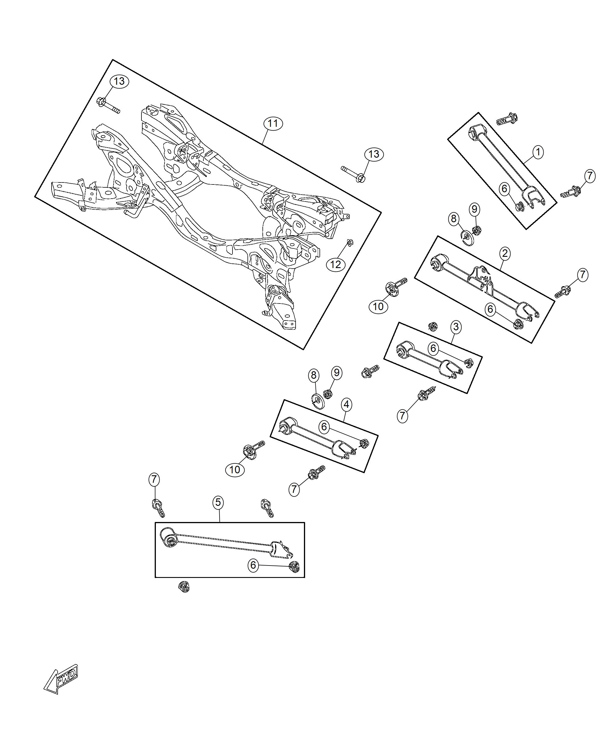 Diagram Crossmember, Links Rear Suspension. for your Fiat 124 Spider  