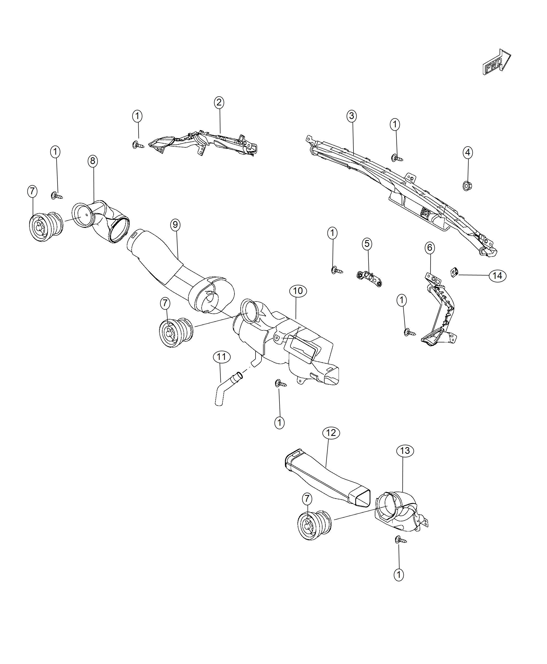 Diagram Air Distribution Ducts. for your Fiat 124 Spider  