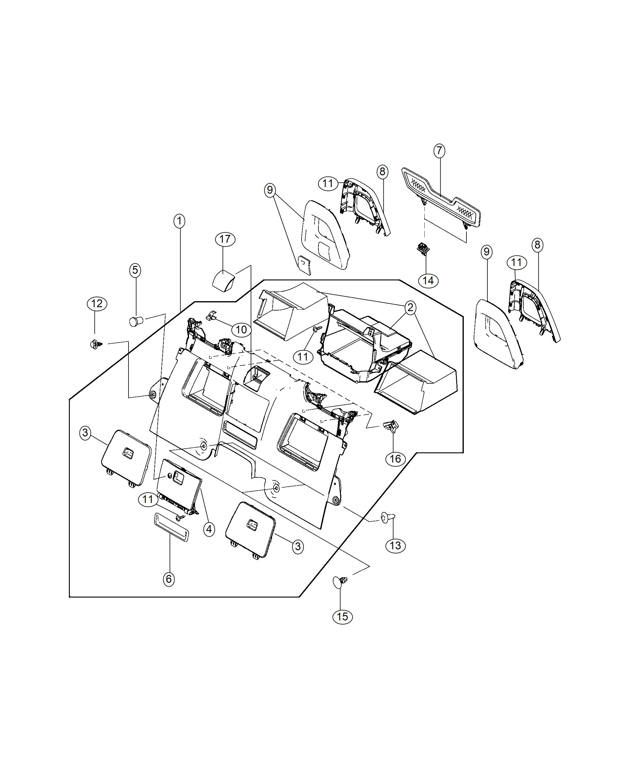 Diagram Bins, Covers - Passenger Compartment. for your Fiat 124 Spider  